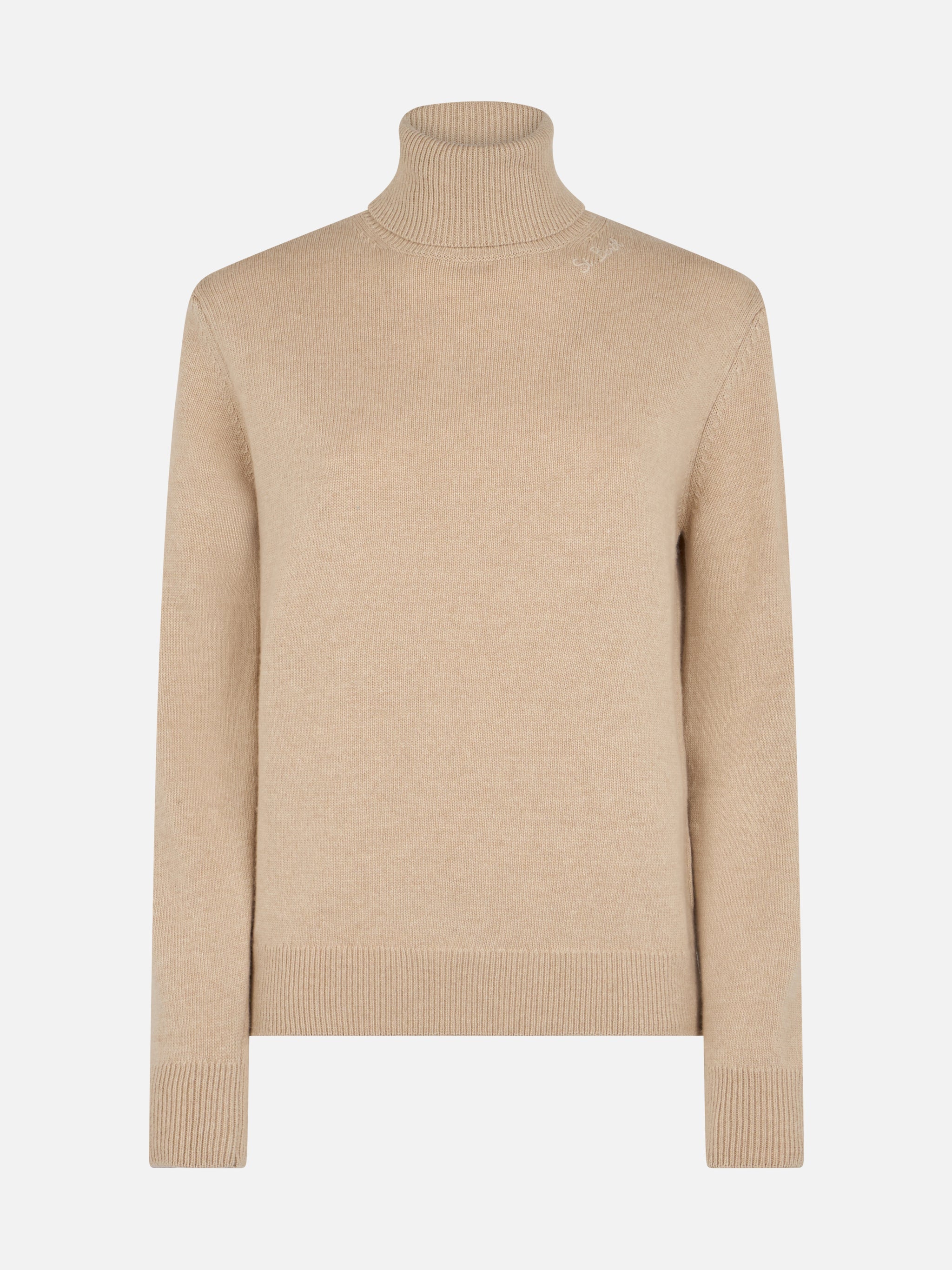 Beige Turtleneck Moody Blended Cashmere Brown