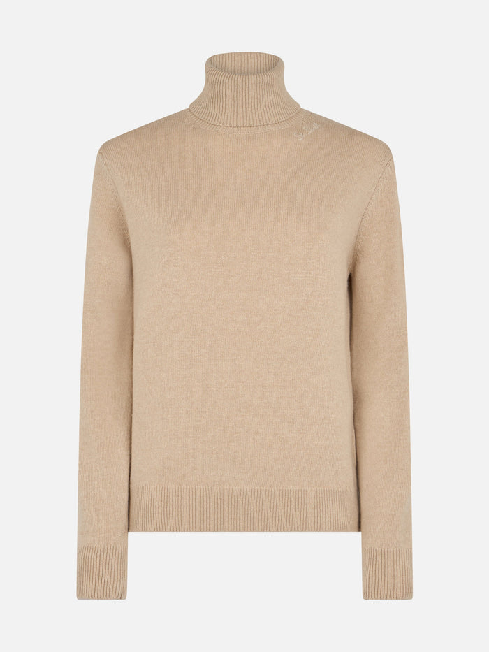 Beige Turtleneck Moody Blended Cashmere Brown