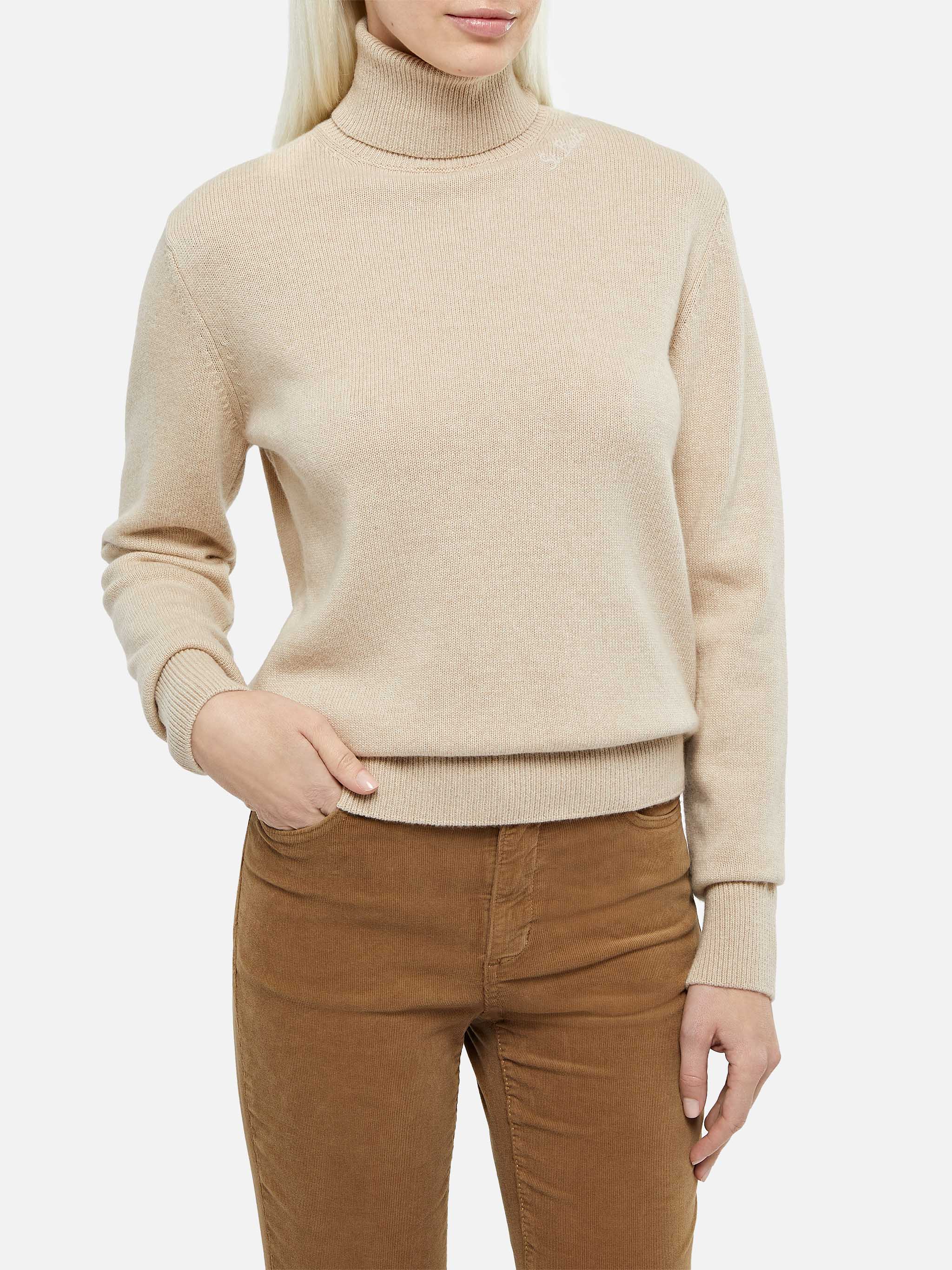 Beige Turtleneck Moody Blended Cashmere Brown