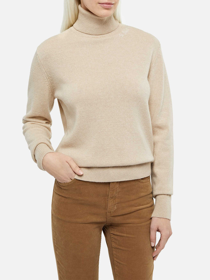 Beige Turtleneck Moody Blended Cashmere Brown
