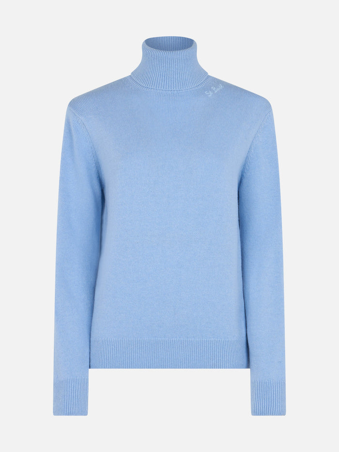 Light Blue Turtleneck Moody Blended Cashmere Sky