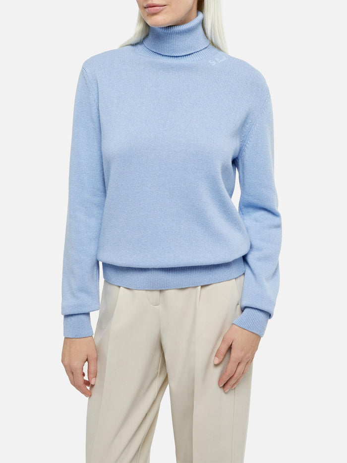Light Blue Turtleneck Moody Blended Cashmere Sky