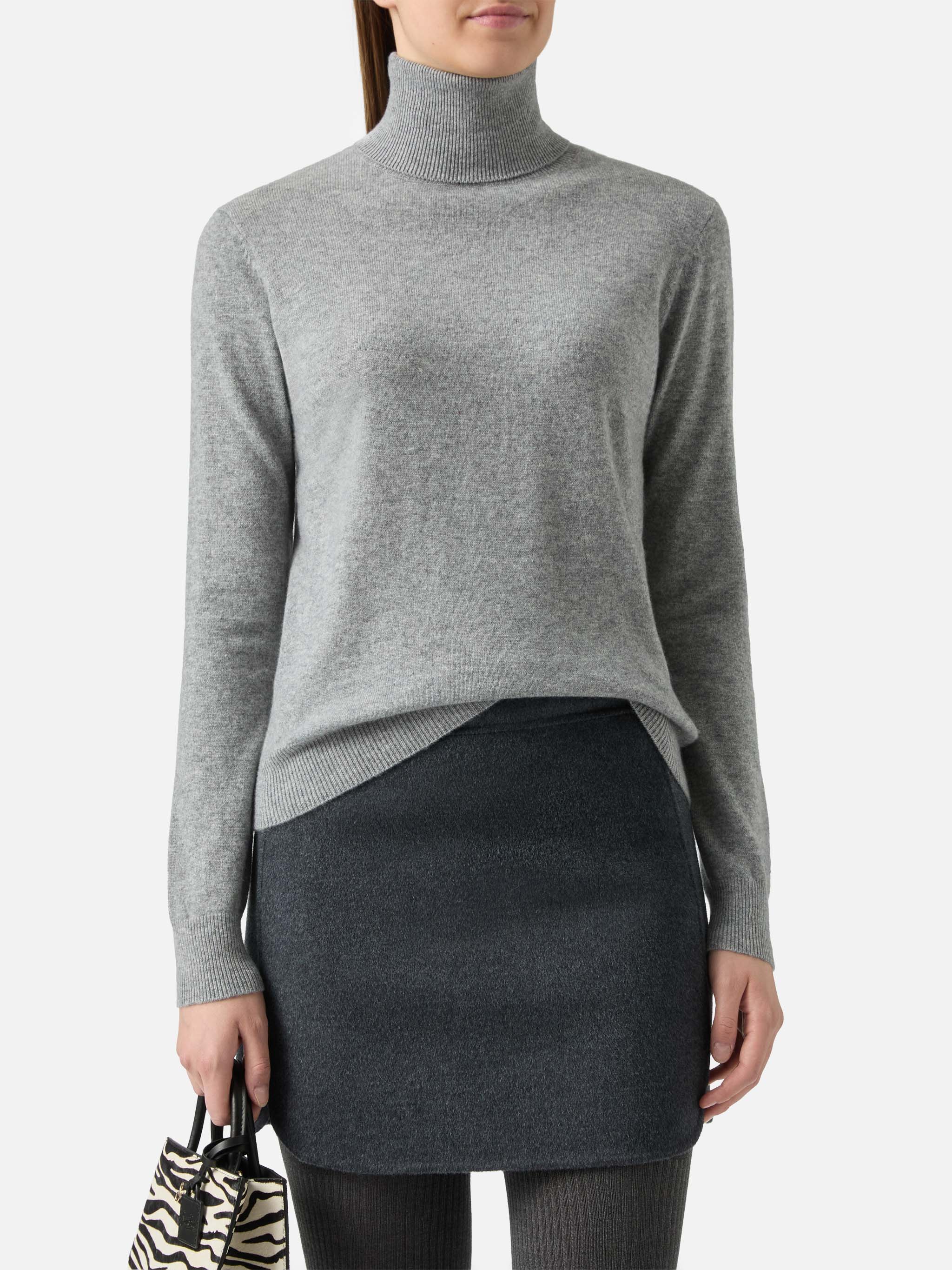 Moody Turtleneck Sweater Cashmere Grey Melange With St. Barth Embroidery