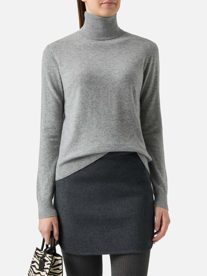 Moody Turtleneck Sweater Cashmere Grey Melange With St. Barth Embroidery