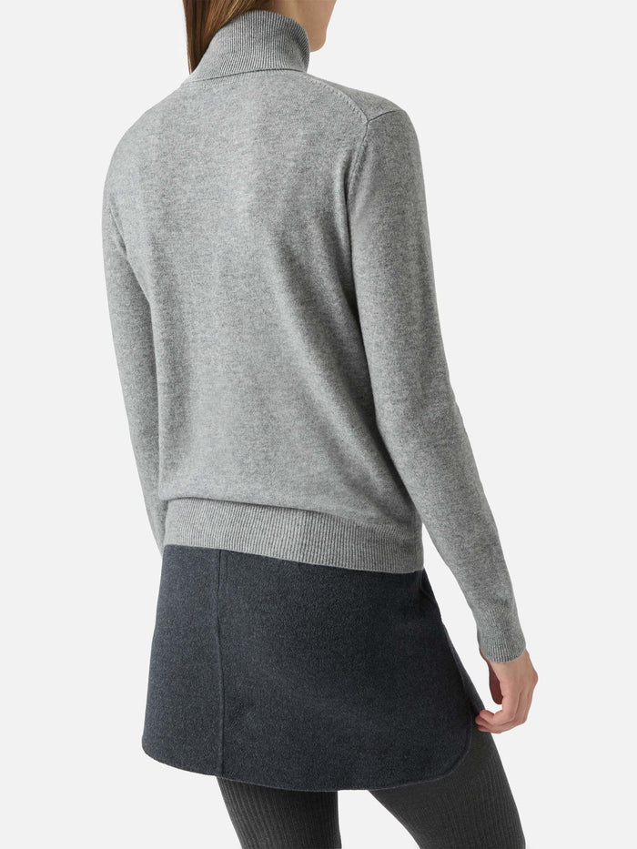Moody Turtleneck Sweater Cashmere Grey Melange With St. Barth Embroidery