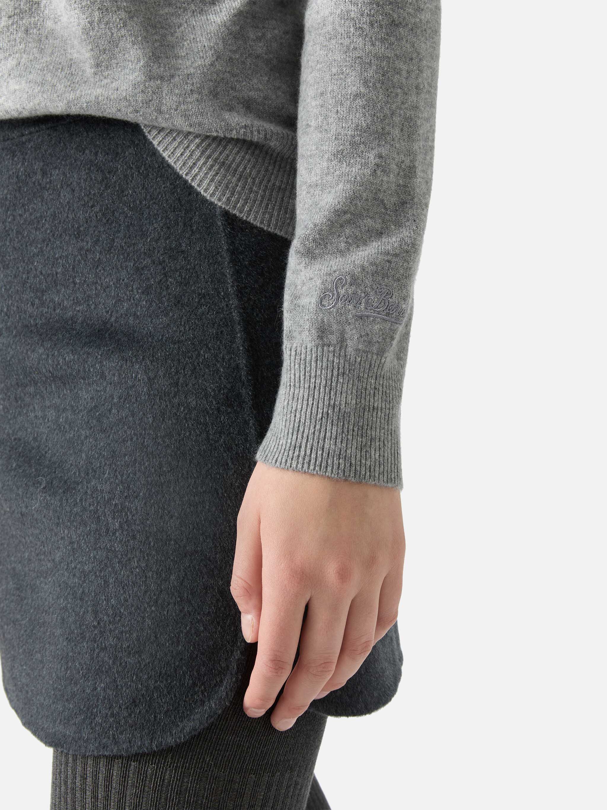 Moody Turtleneck Sweater Cashmere Grey Melange With St. Barth Embroidery