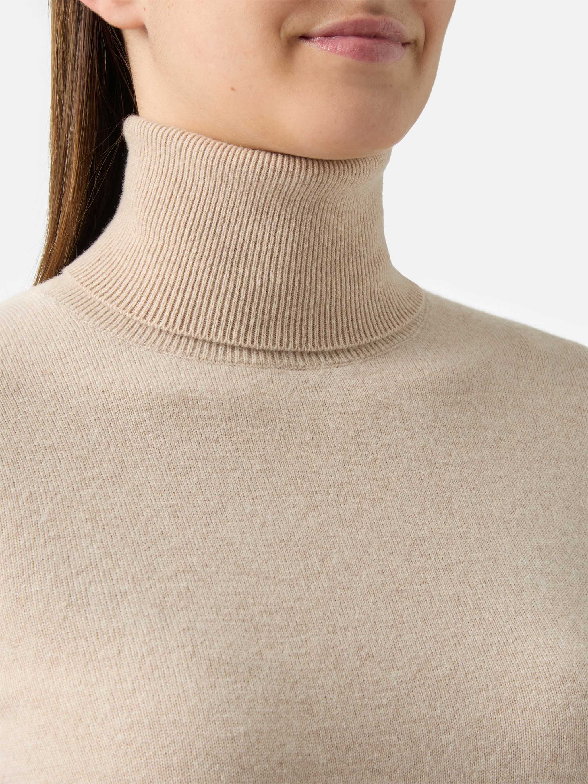 Moody Turtleneck Sweater Cashmere Beige Melange With St. Barth Embroidery Brown