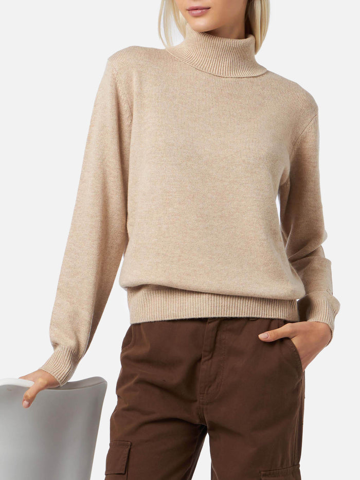 Turtleneck Sweater Moody Beige Cashmere Brown