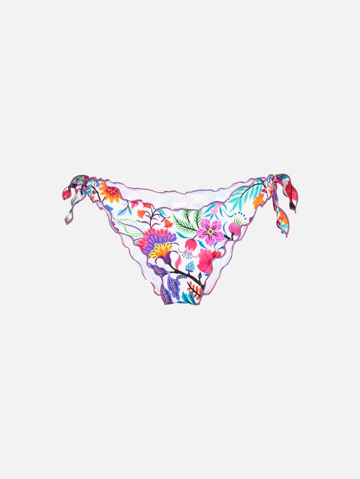 Moon Floral Print Swim Briefs White Bottom
