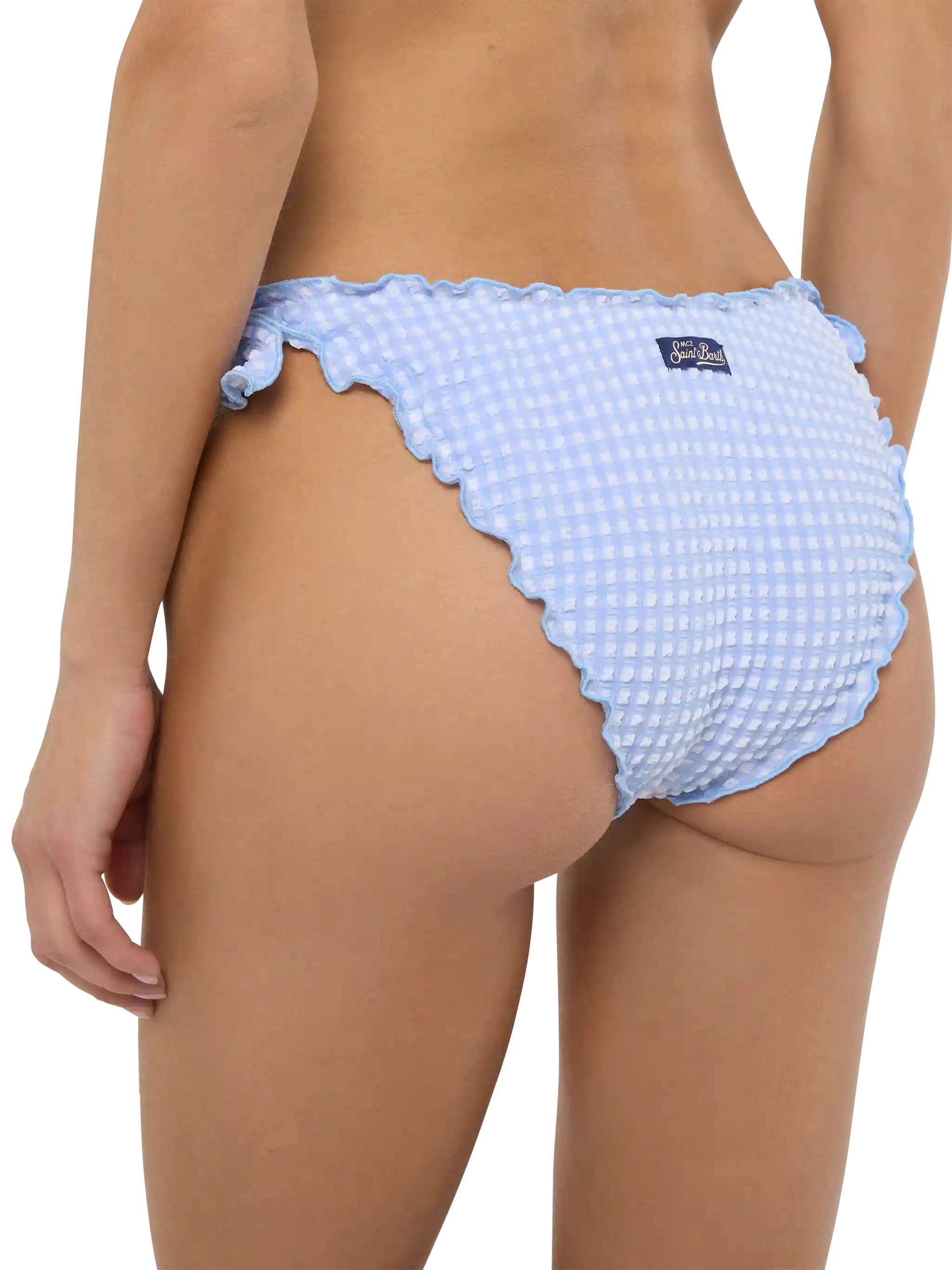Moon Seersucker Classic Swim Briefs With Gingham Print Sky Bottom