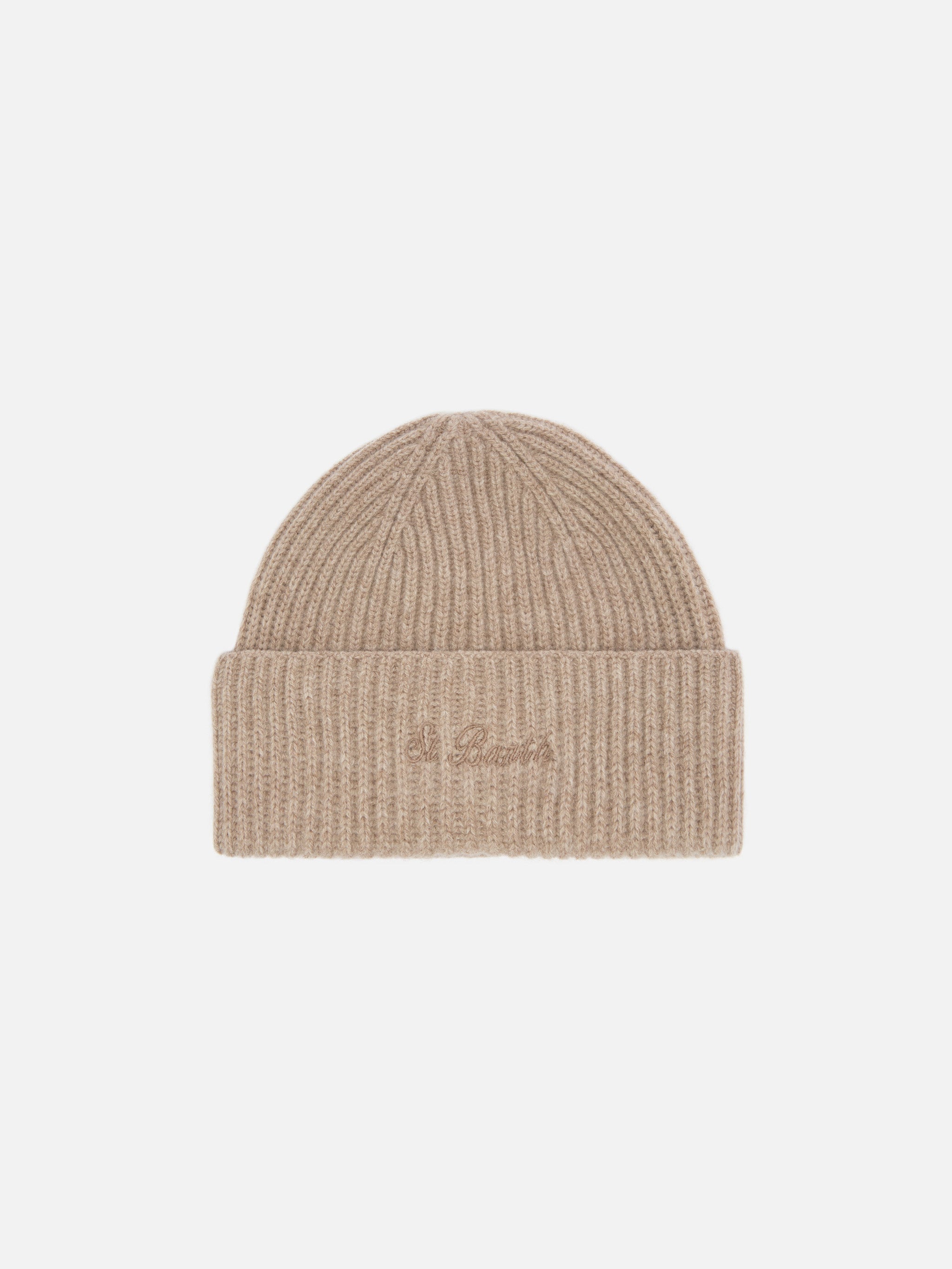 Moss Beanie Wool Khaki With St. Barth Embroidery Brown Hat