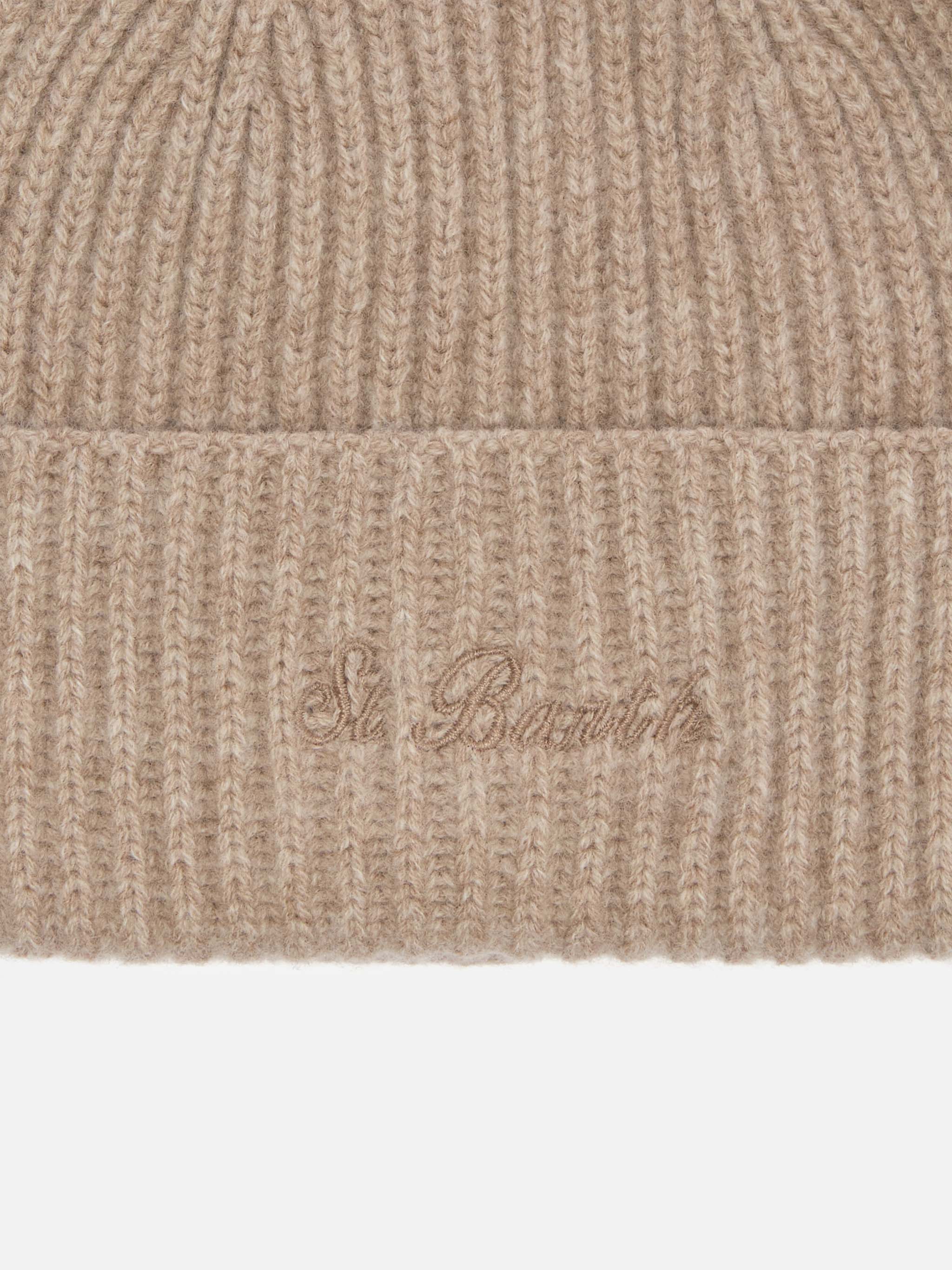 Moss Beanie Wool Khaki With St. Barth Embroidery Brown Hat