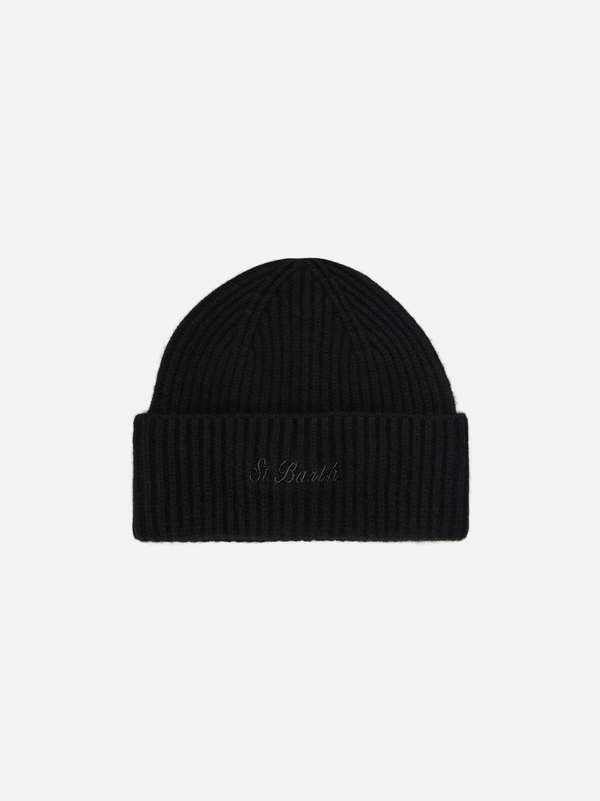 Moss Beanie Black Wool With St. Barth Embroidery Hat