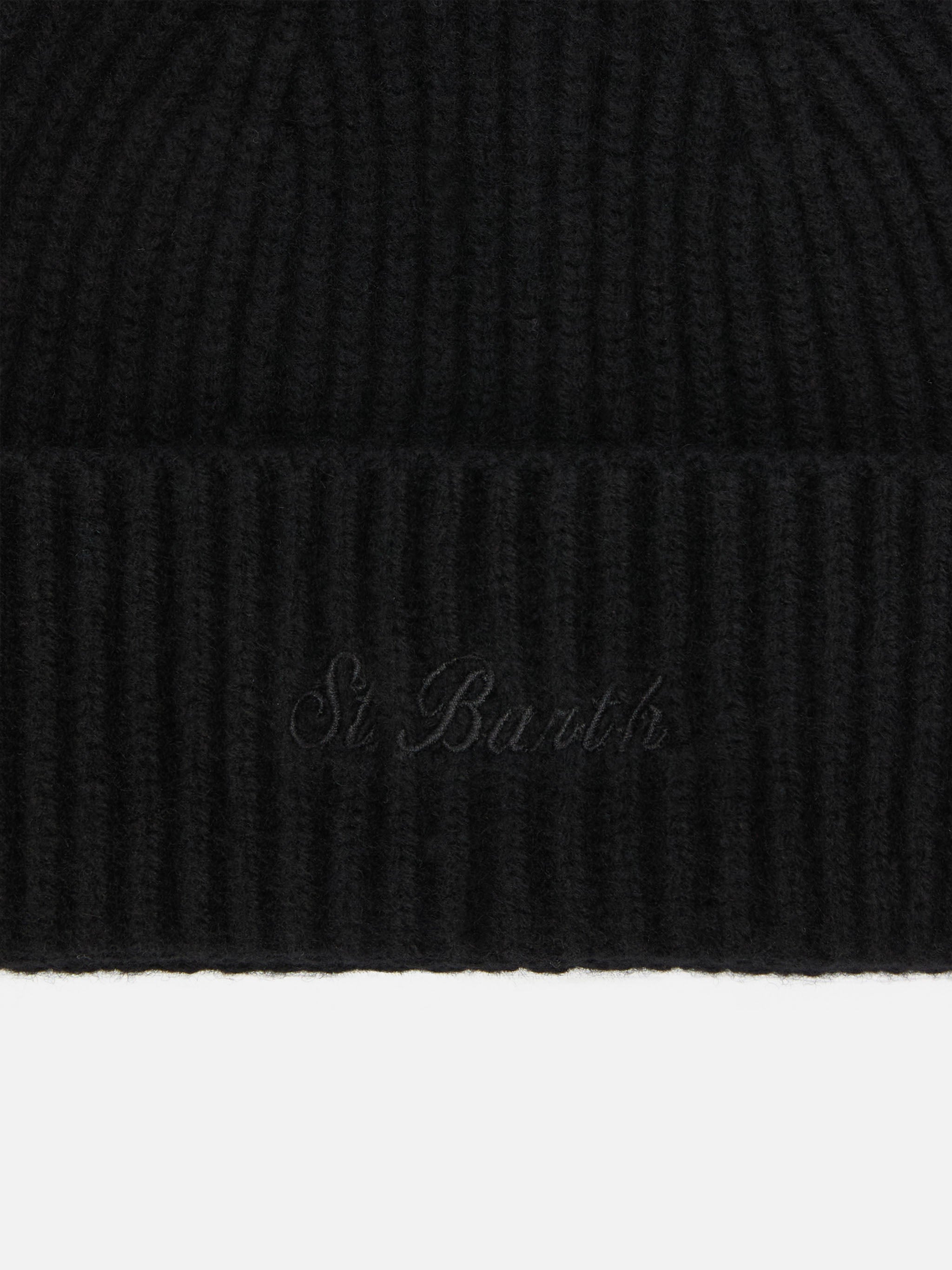 Moss Beanie Black Wool With St. Barth Embroidery Hat