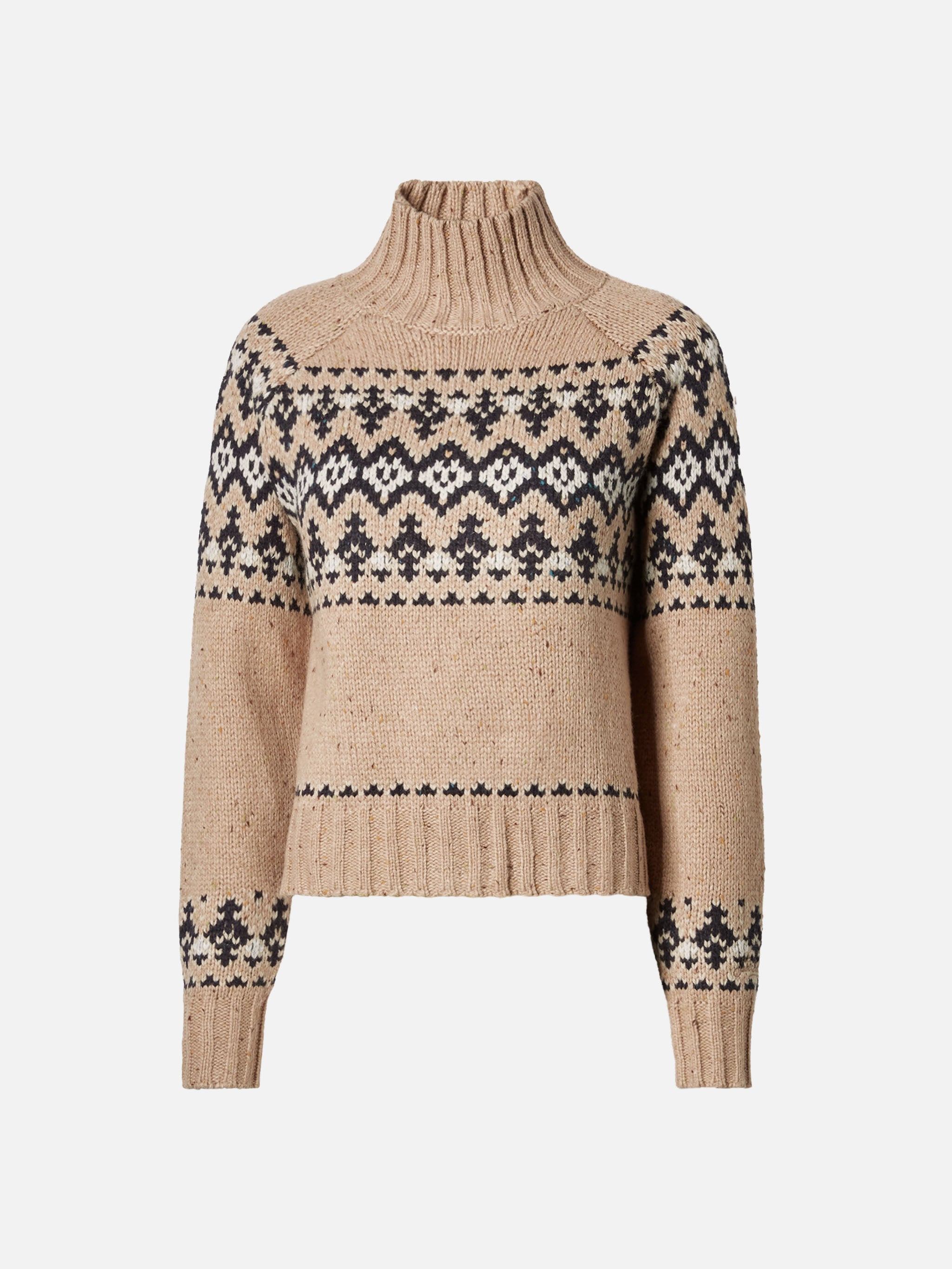 Beige Myra Donegal Wool Blend Sweater With Fair Isle Jacquard Camel