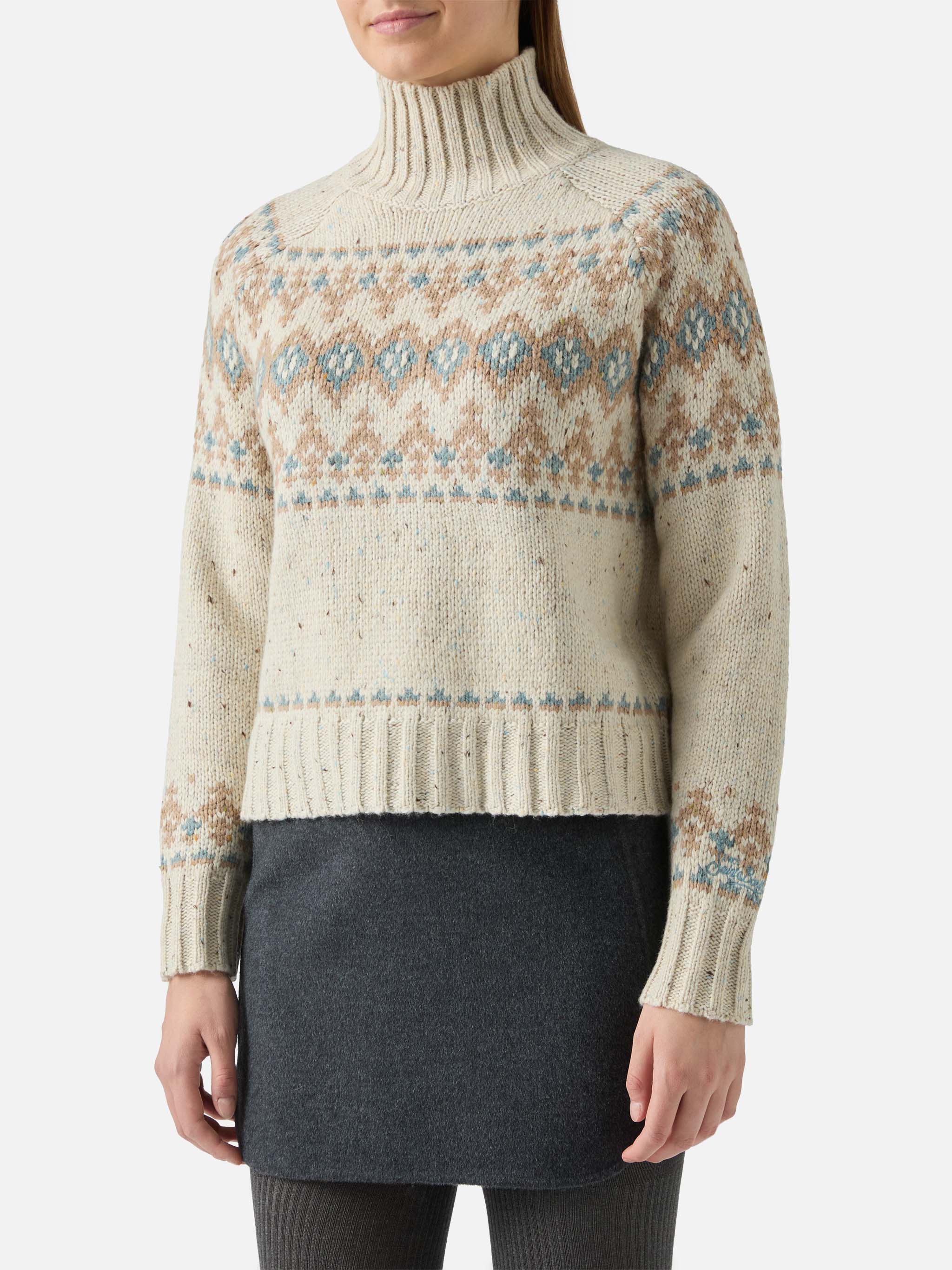 Myra Donegal Fair Isle Turtleneck White