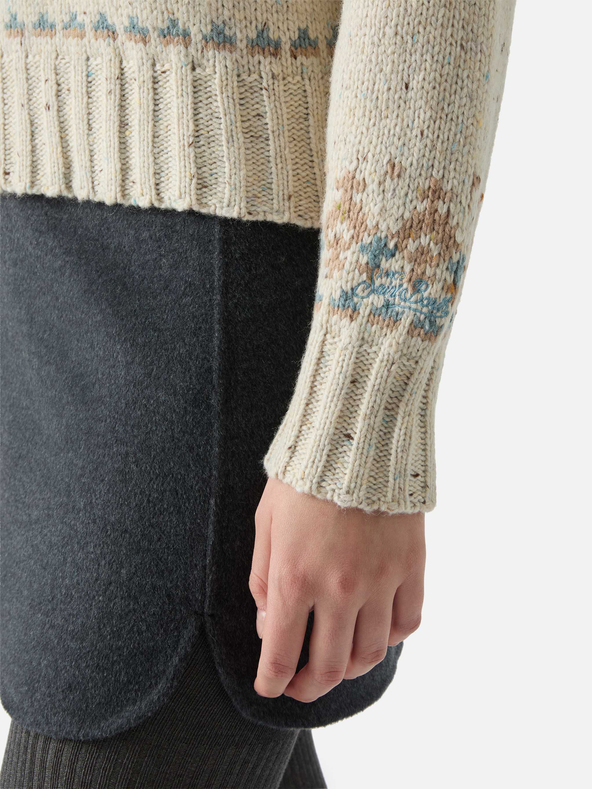 Myra Donegal Fair Isle Turtleneck White