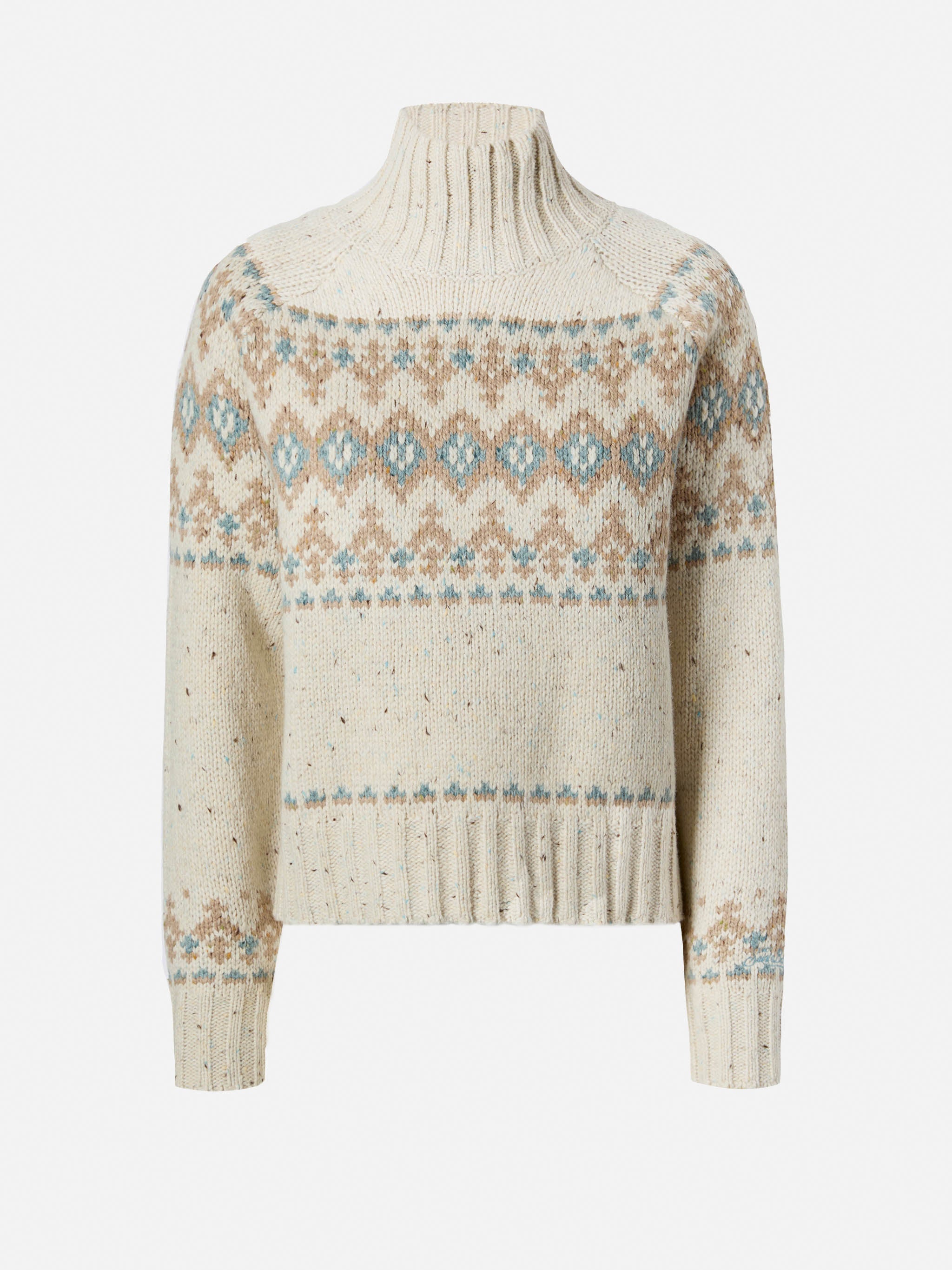 Myra Donegal Fair Isle Turtleneck White