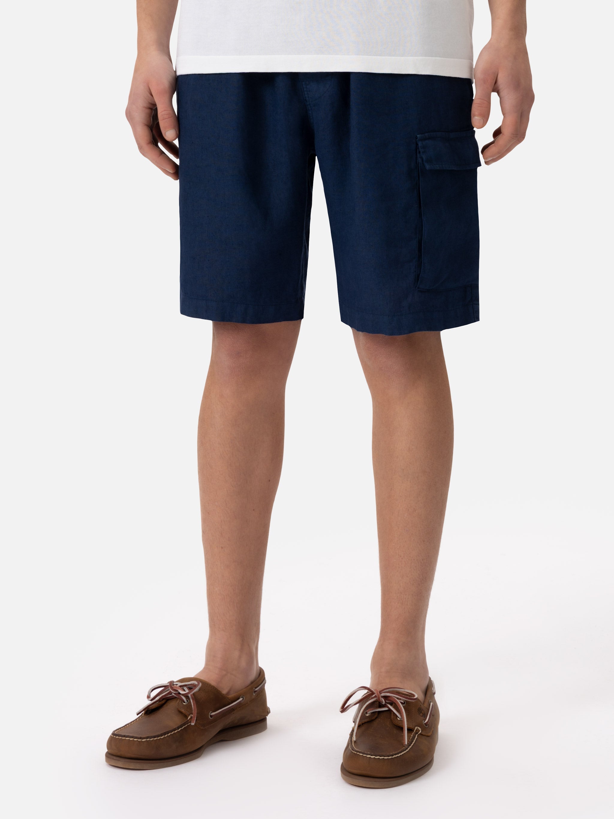 Navy Blue Linen Bermuda Marseille __single__ Short Pant