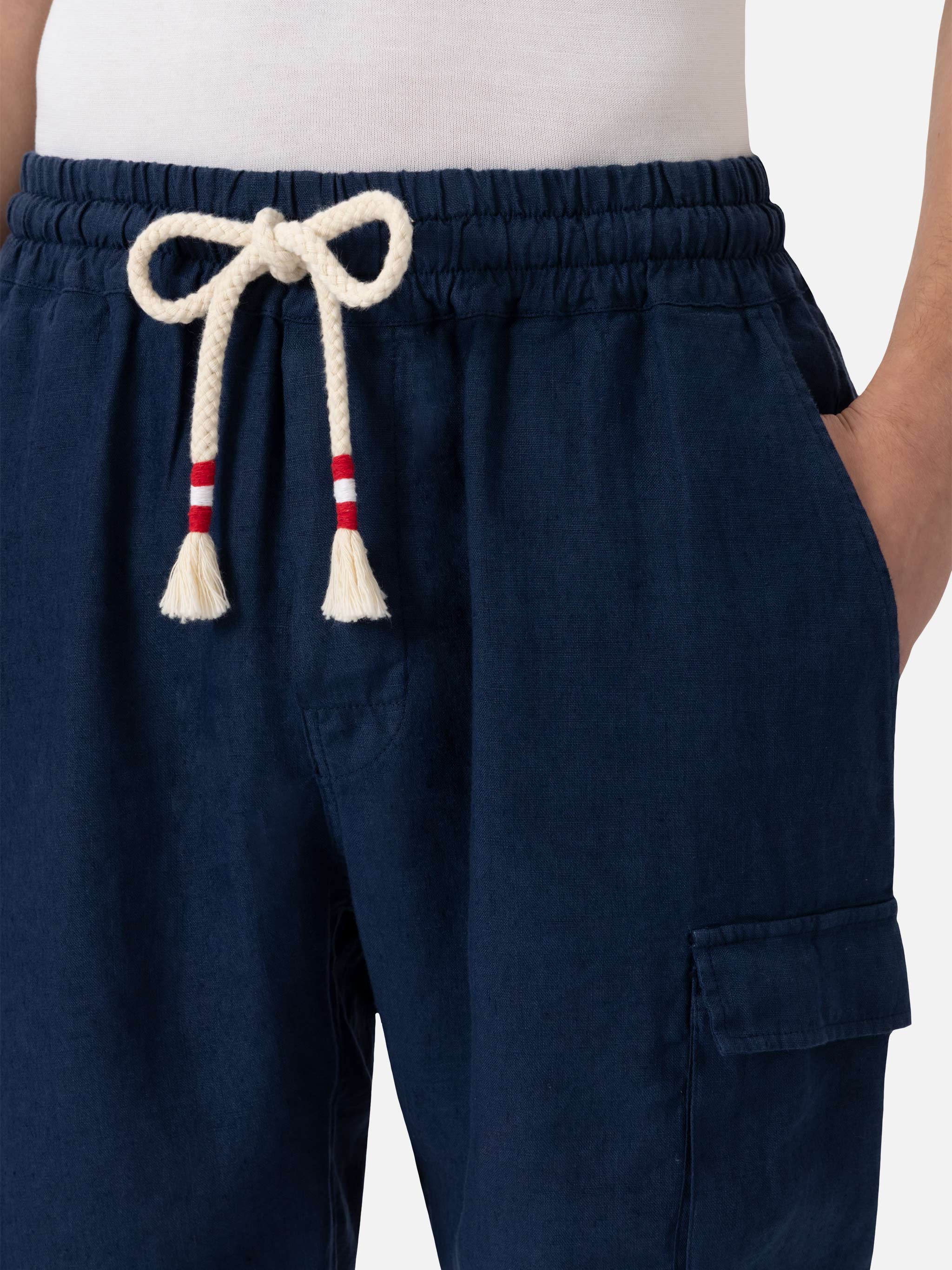Navy Blue Linen Bermuda Marseille __single__ Short Pant