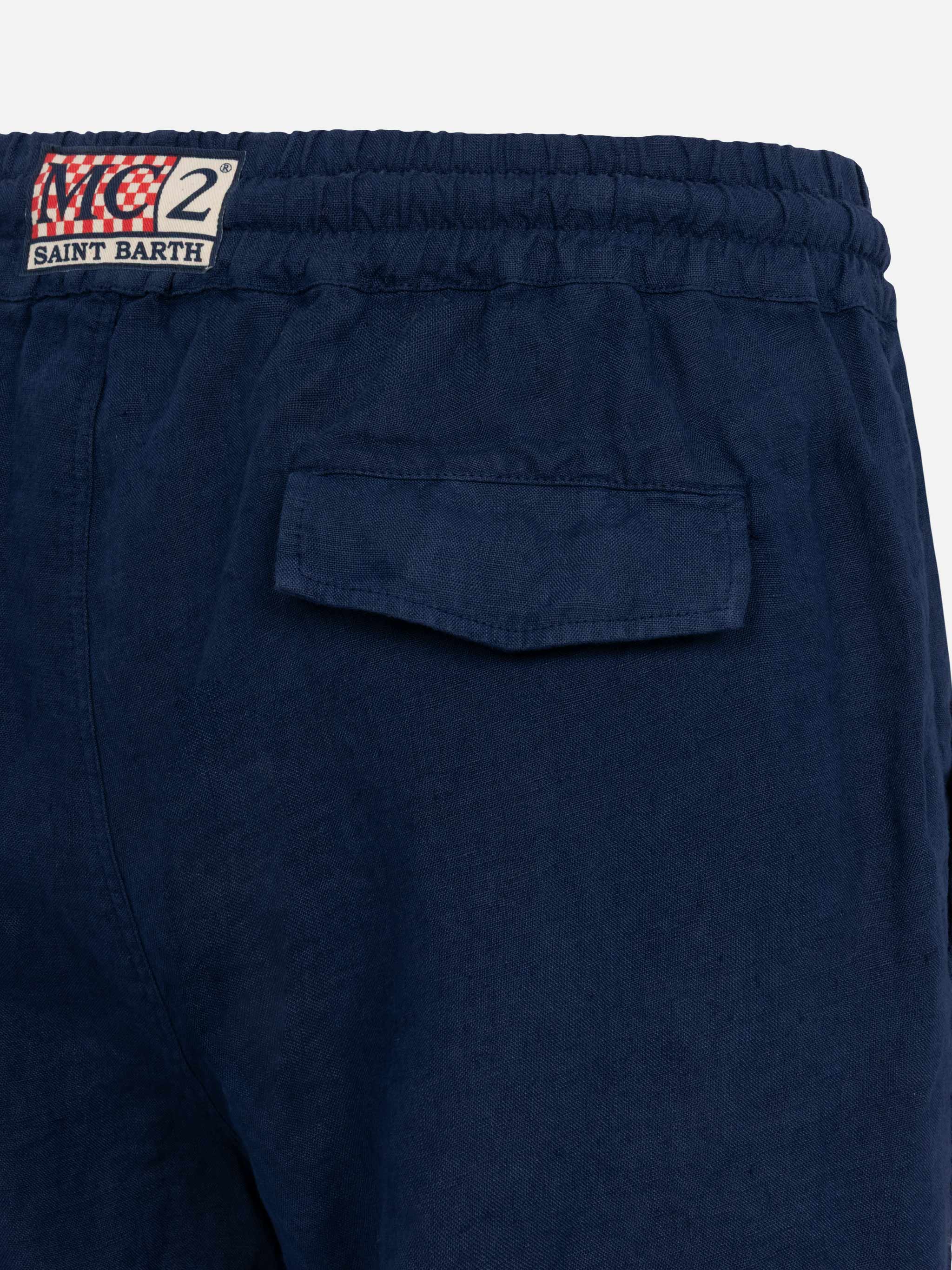 Navy Blue Linen Bermuda Marseille __single__ Short Pant
