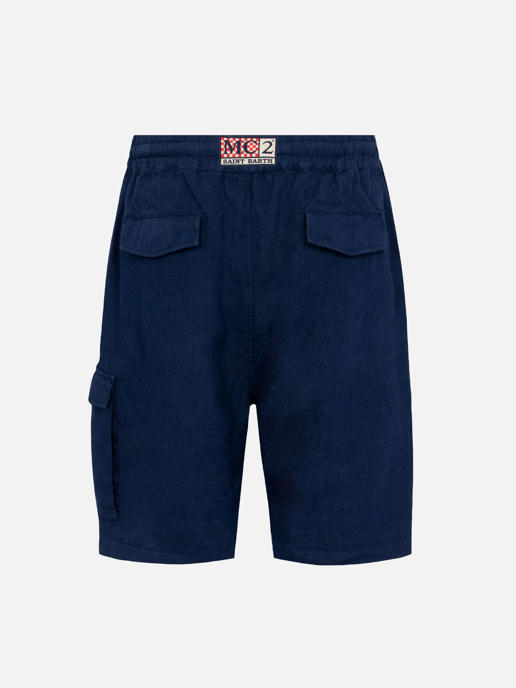 Navy Blue Linen Bermuda Marseille __single__ Short Pant