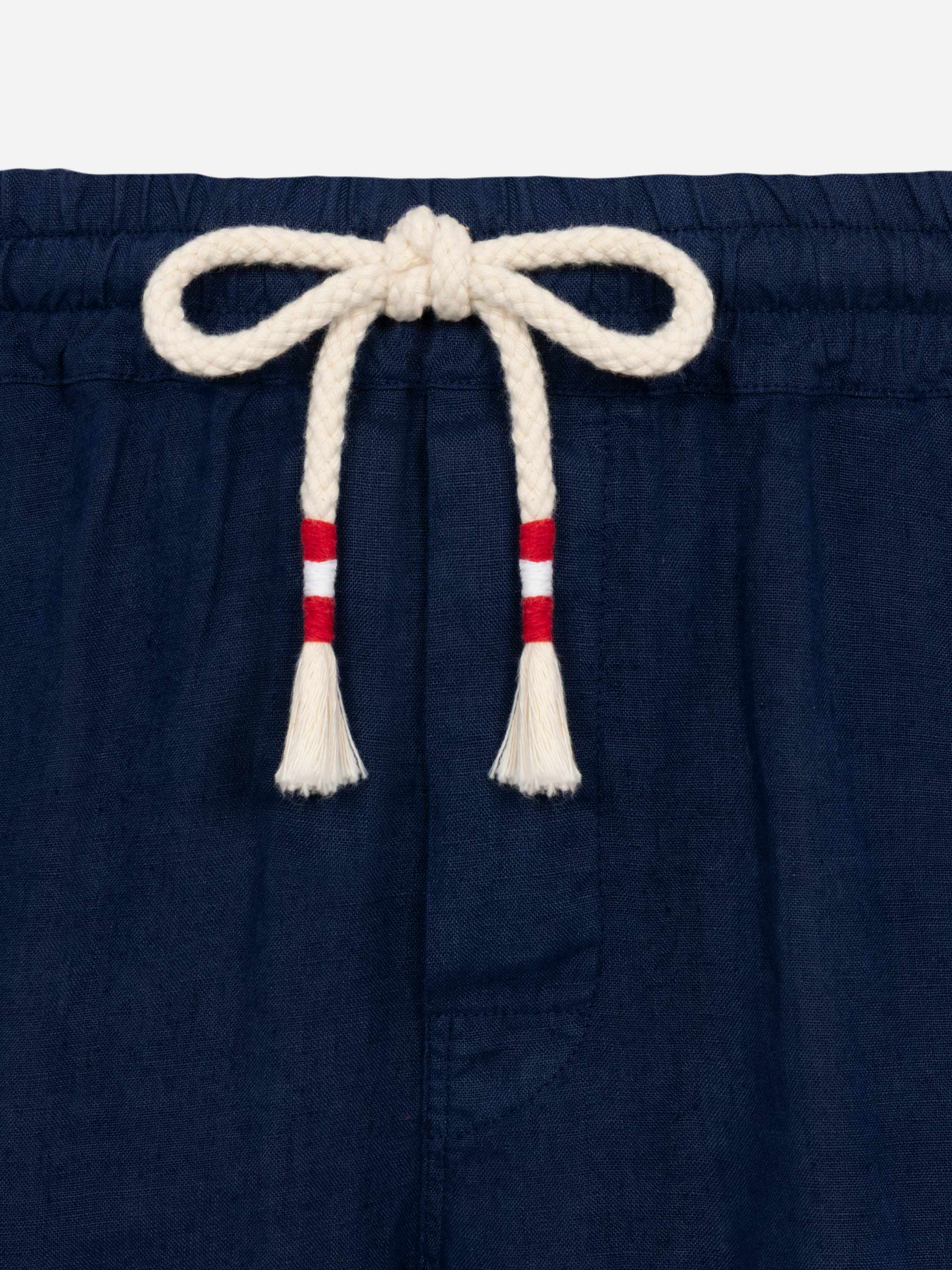 Navy Blue Linen Bermuda Marseille __single__ Short Pant
