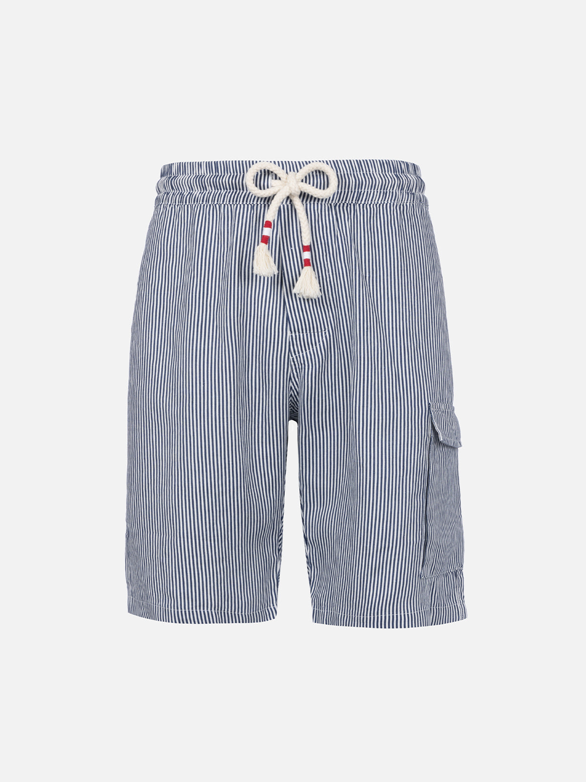 Man Blue Striped Linen Bermuda Marseille Short Pant