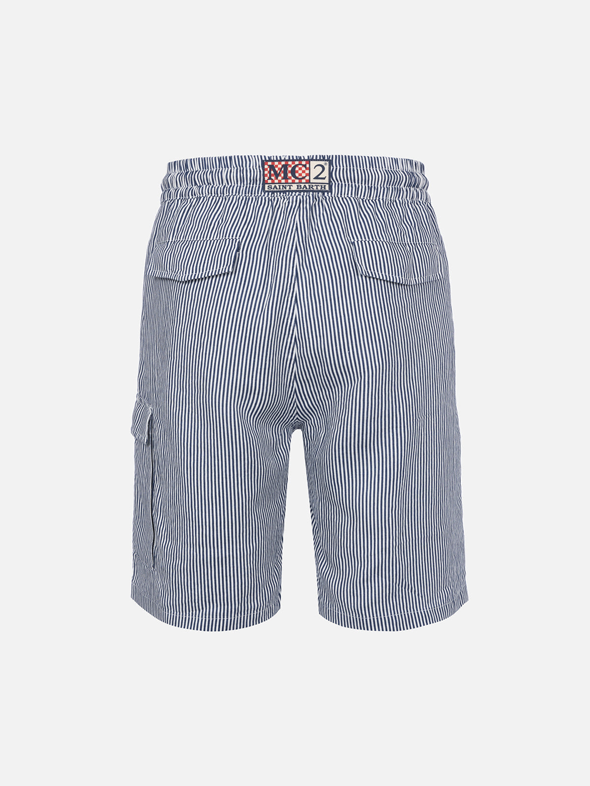 Man Blue Striped Linen Bermuda Marseille Short Pant