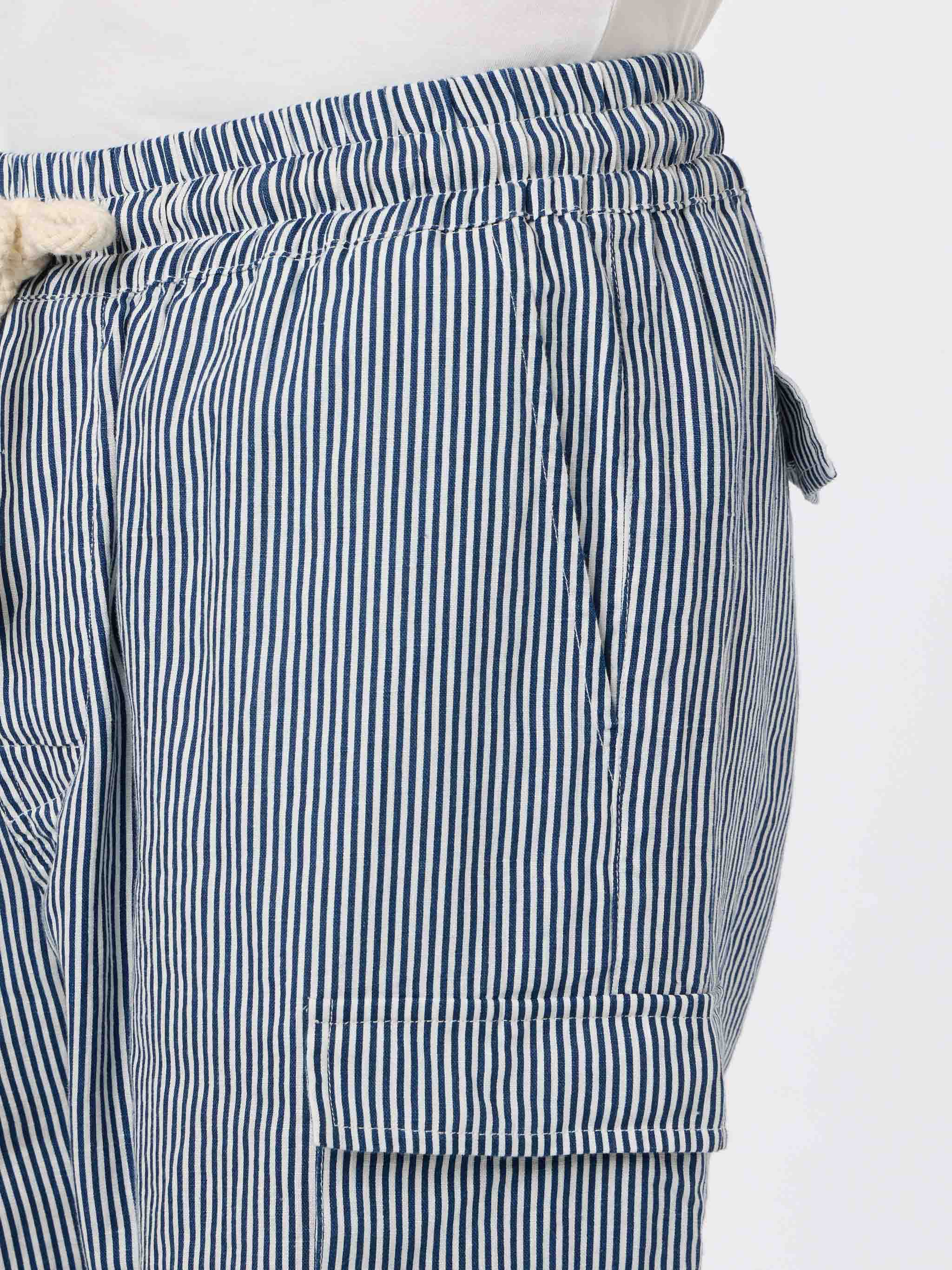 Man Blue Striped Linen Bermuda Marseille Short Pant