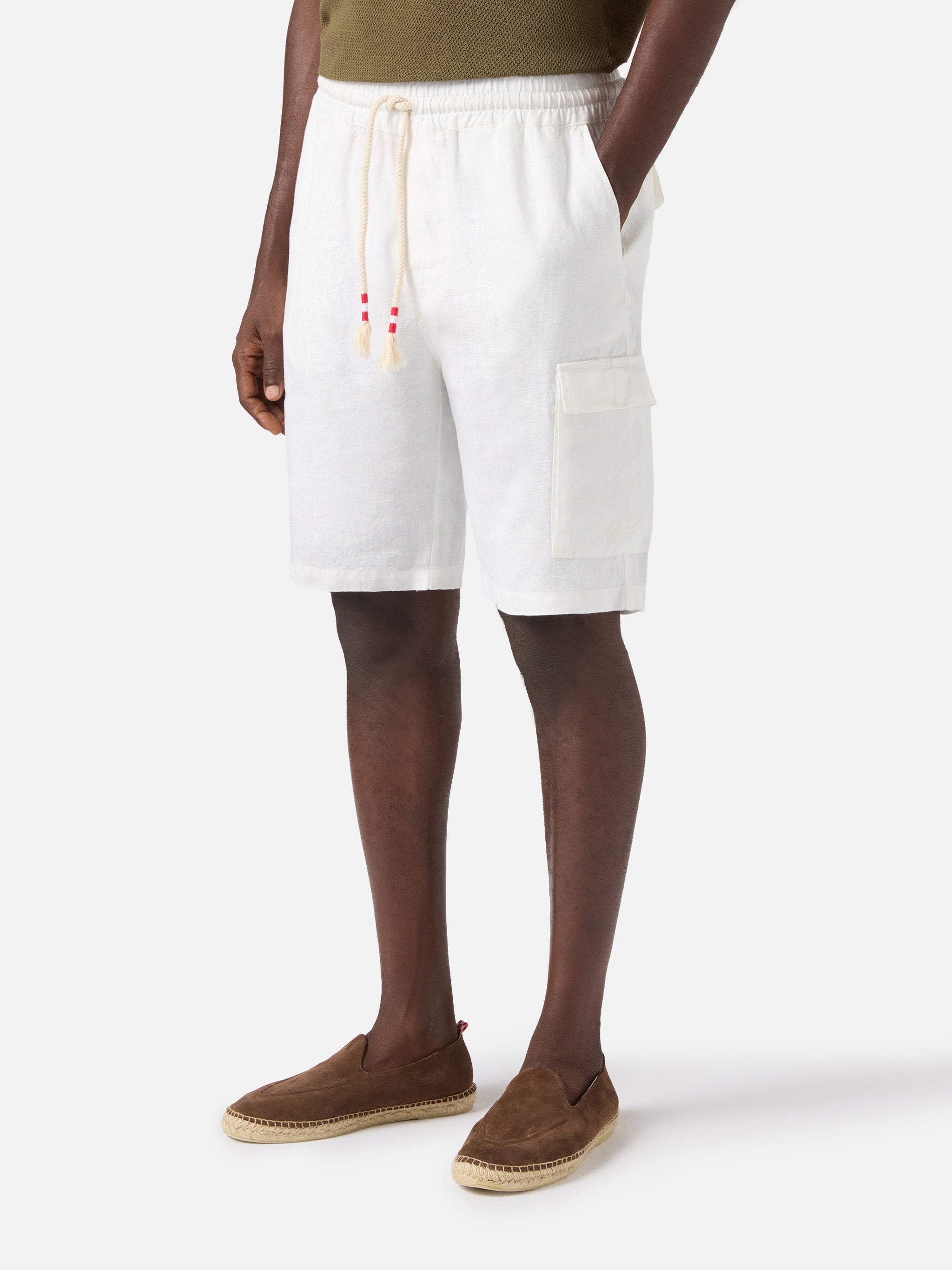 White Marseille Bermuda Shorts Pure Linen Pant
