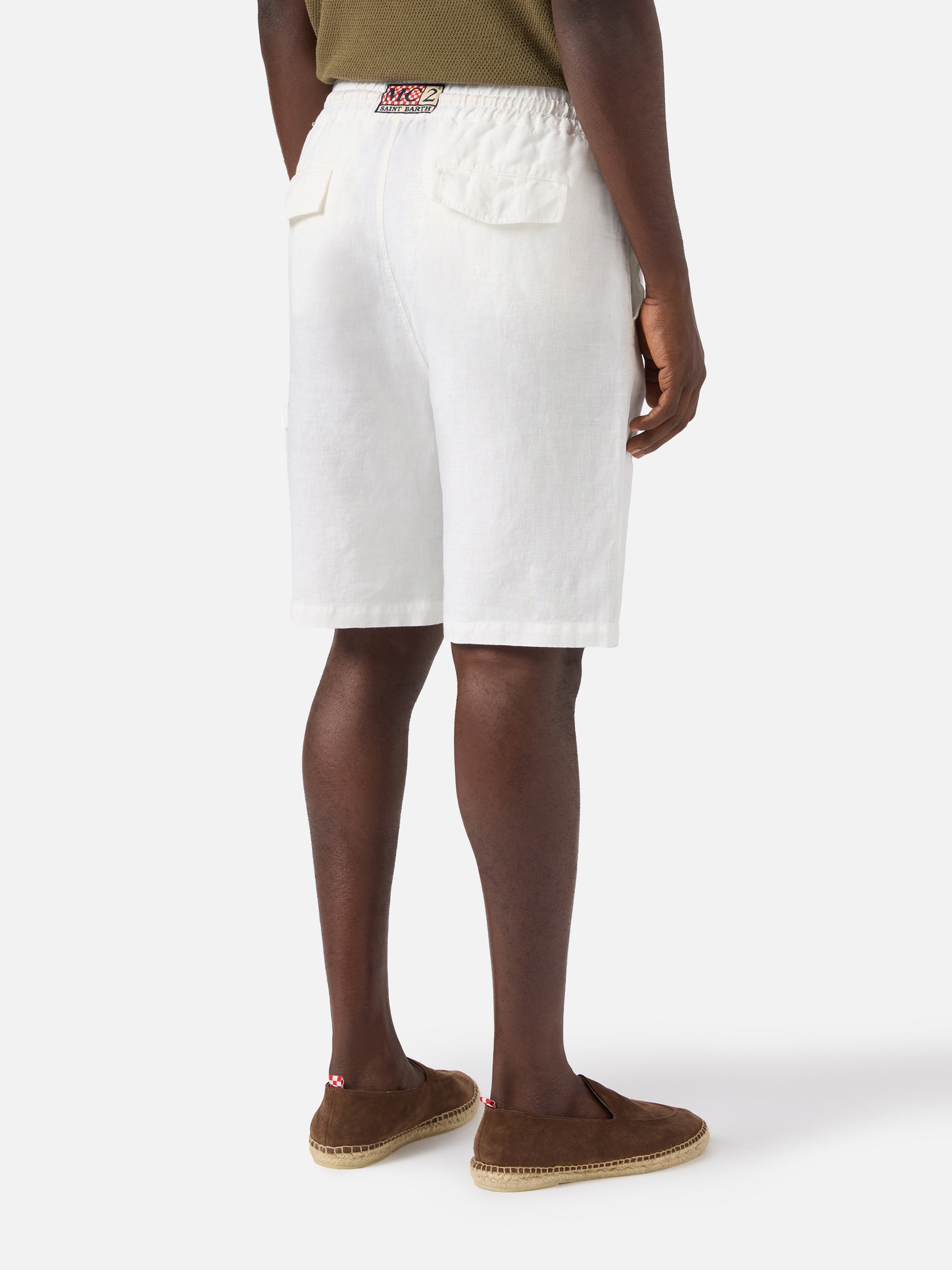 White Marseille Bermuda Shorts Pure Linen Pant