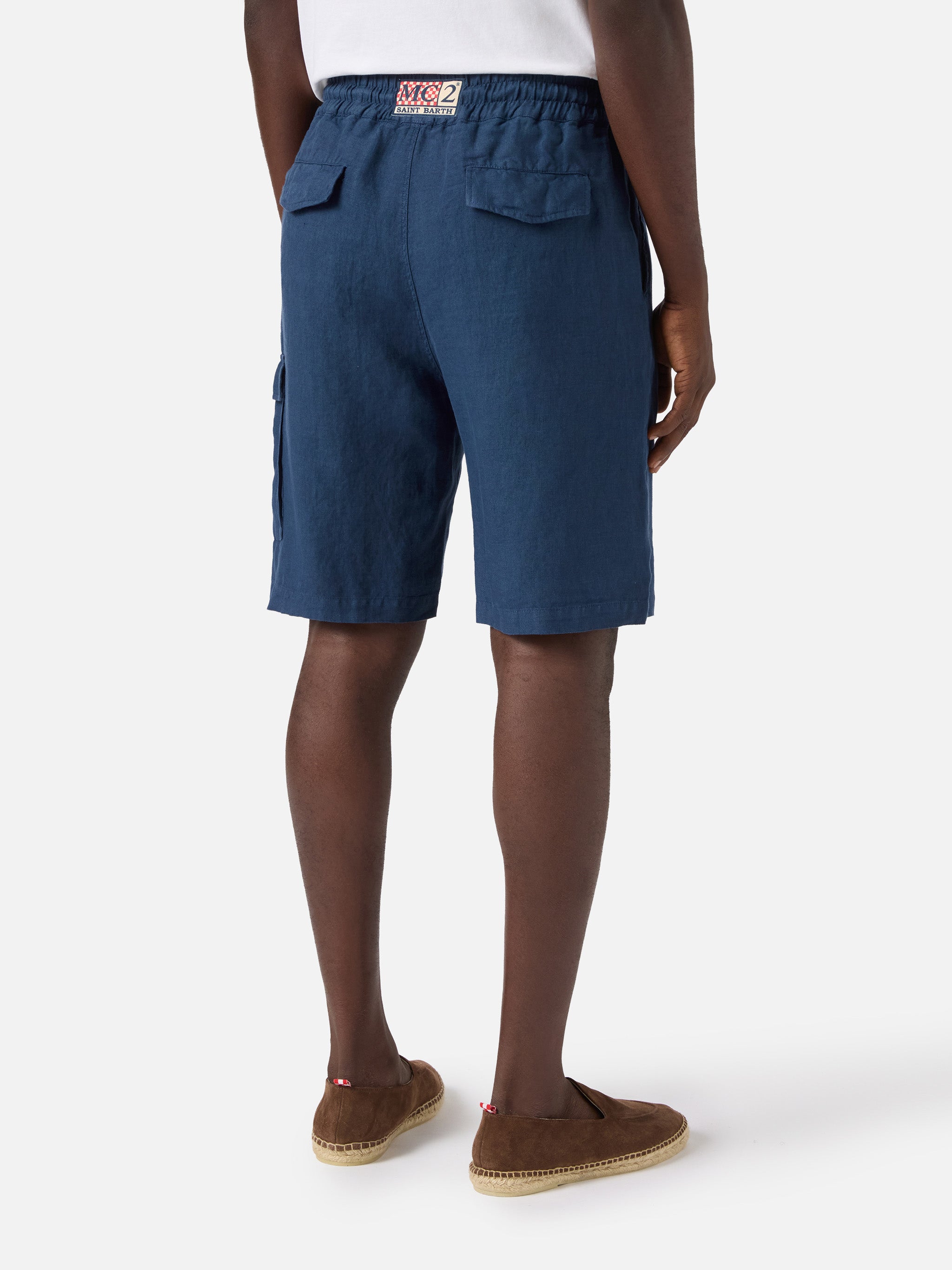 Navy Blue Marseille Bermuda Shorts Pure Linen Pant