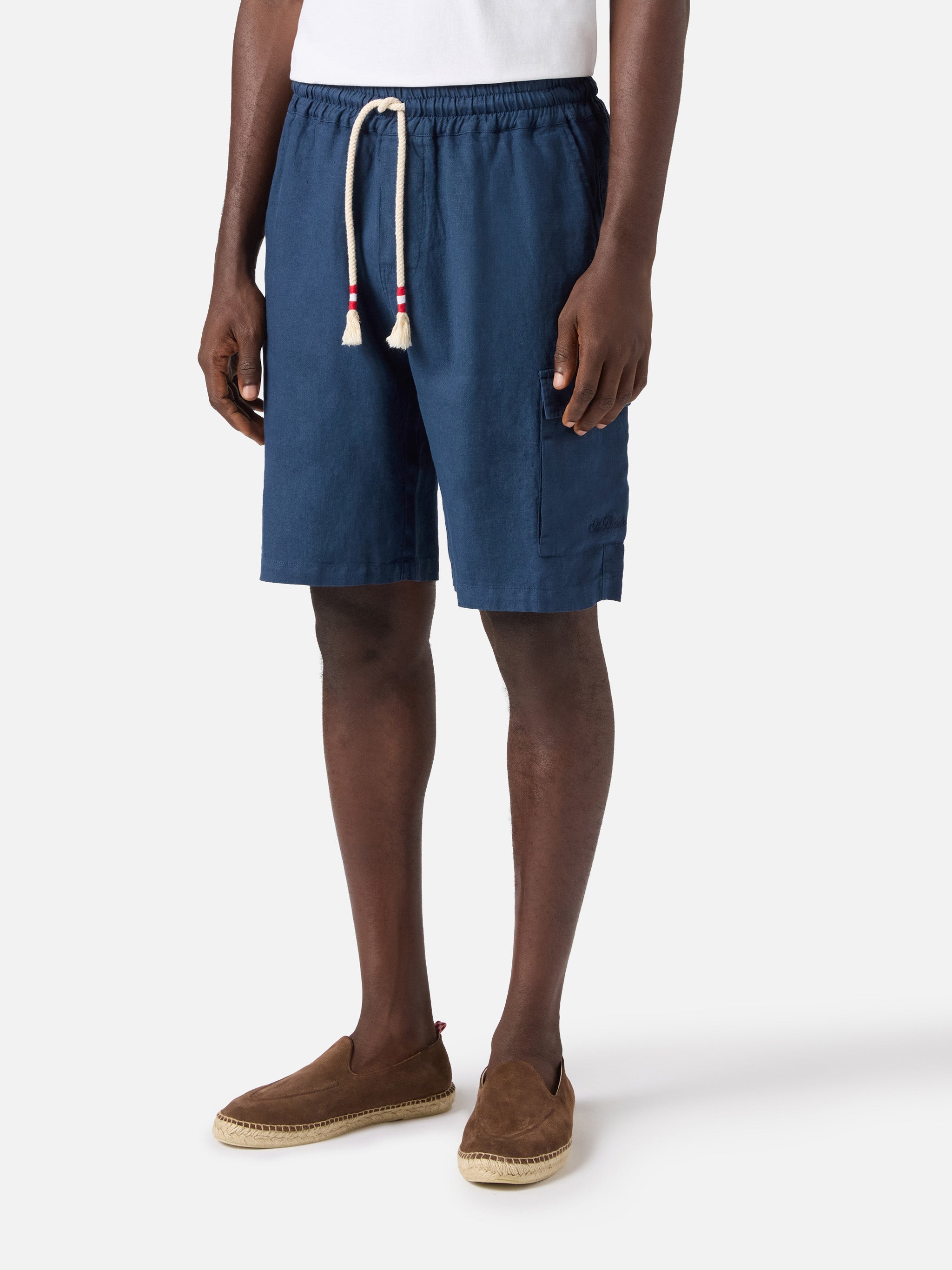 Navy Blue Marseille Bermuda Shorts Pure Linen Pant
