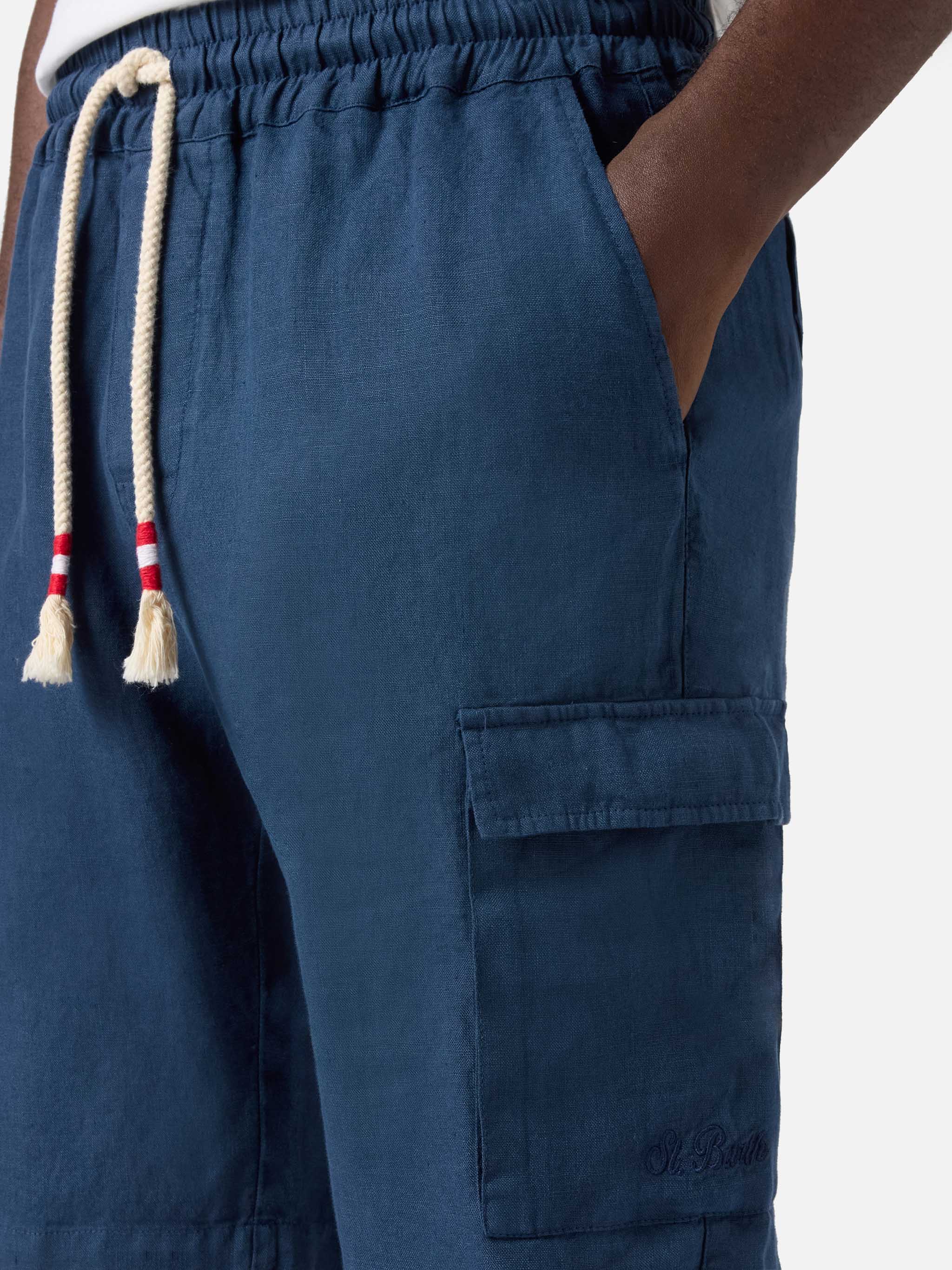 Navy Blue Marseille Bermuda Shorts Pure Linen Pant
