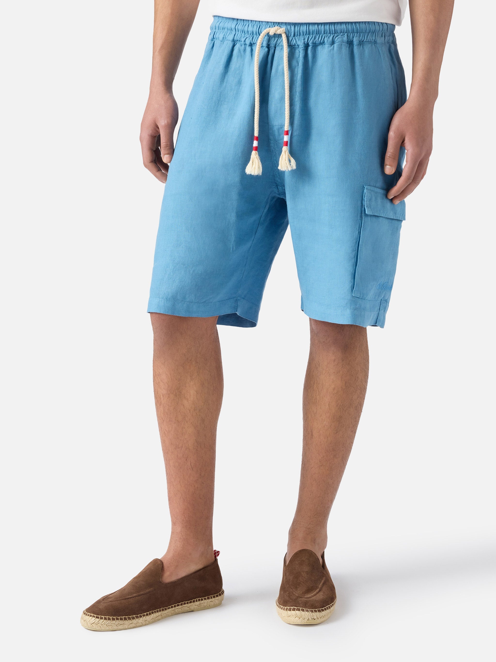 Dusty Blue Marseille Bermuda Shorts Pure Linen Pant