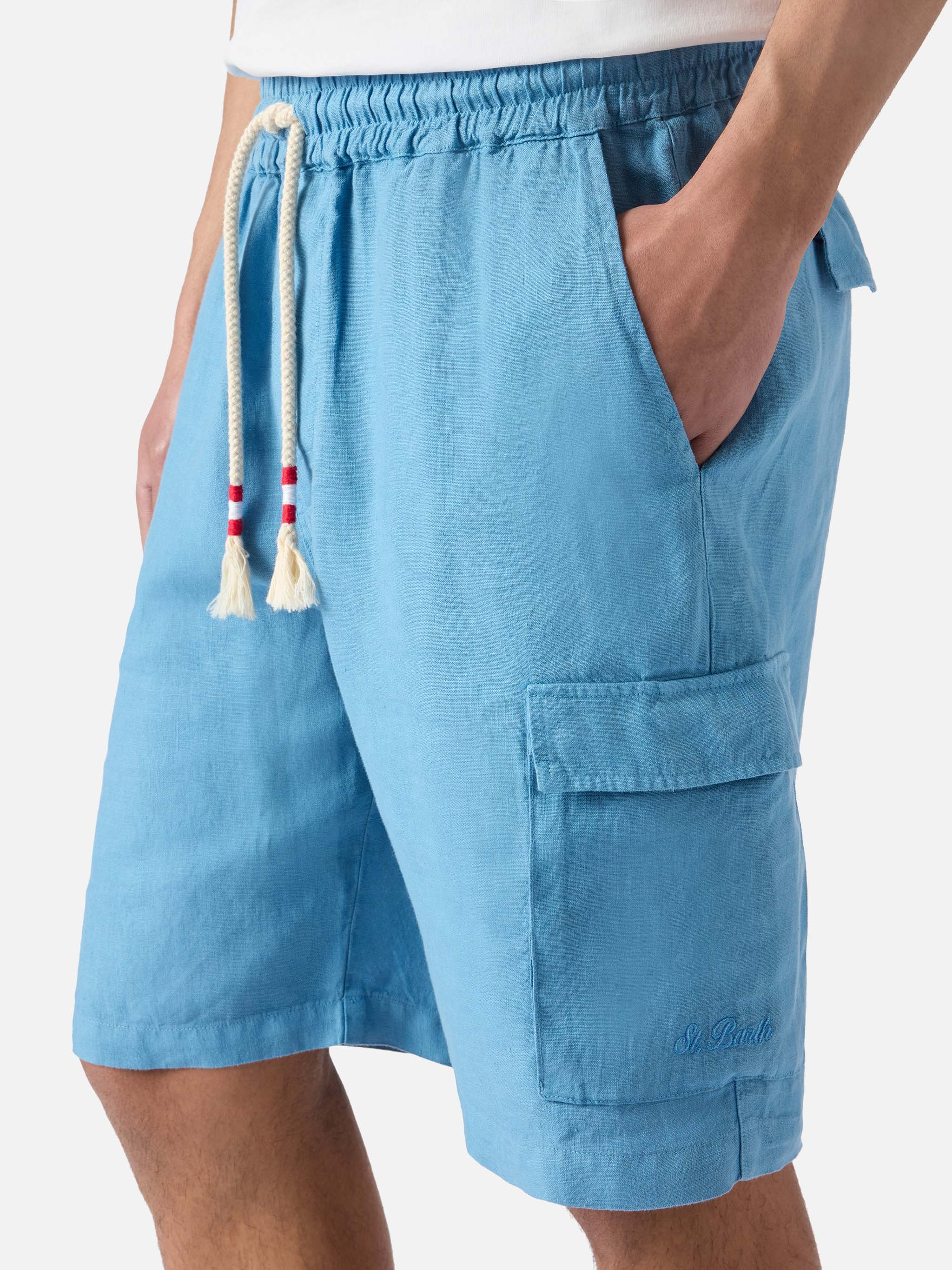 Dusty Blue Marseille Bermuda Shorts Pure Linen Pant