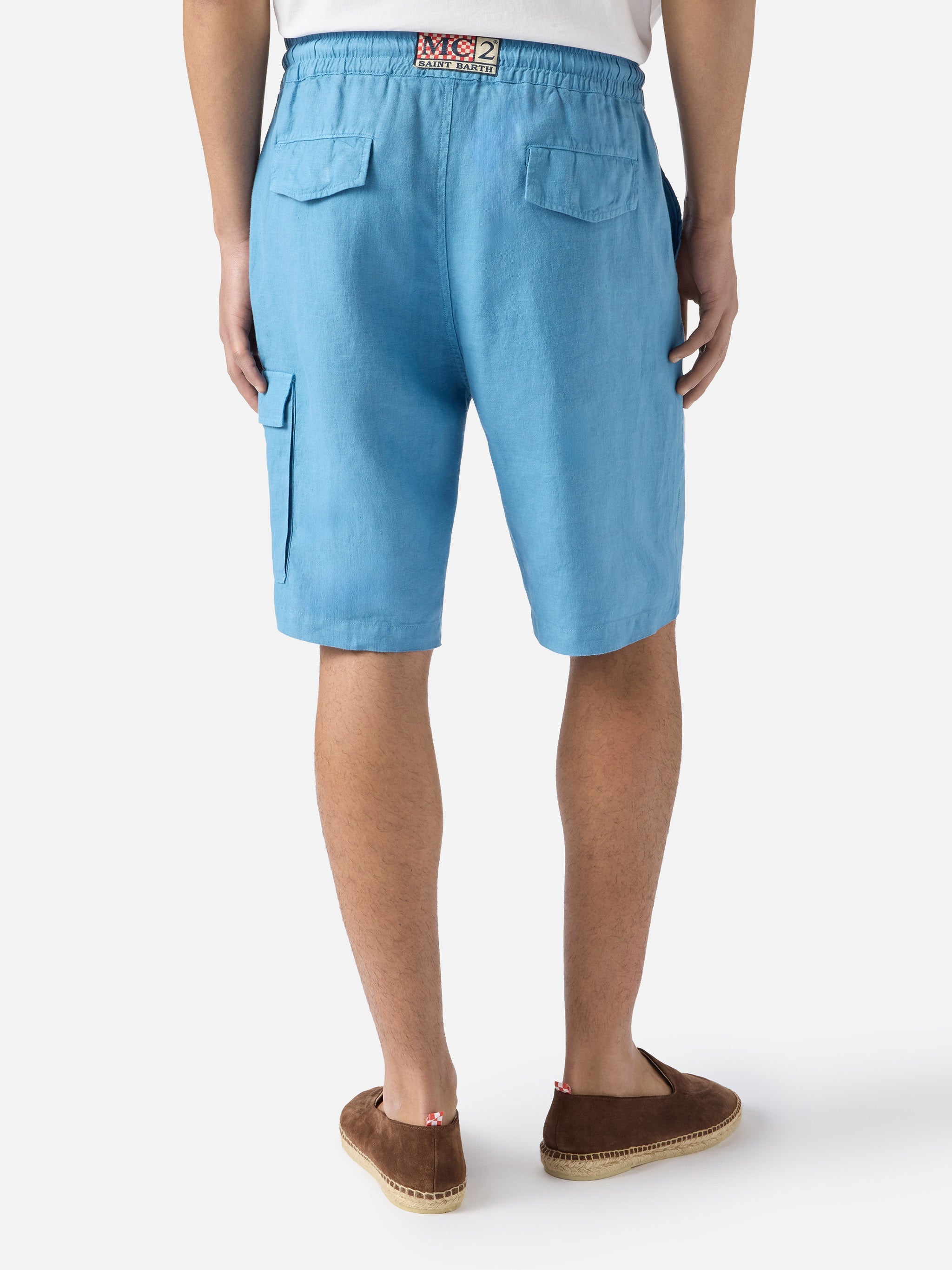 Dusty Blue Marseille Bermuda Shorts Pure Linen Pant
