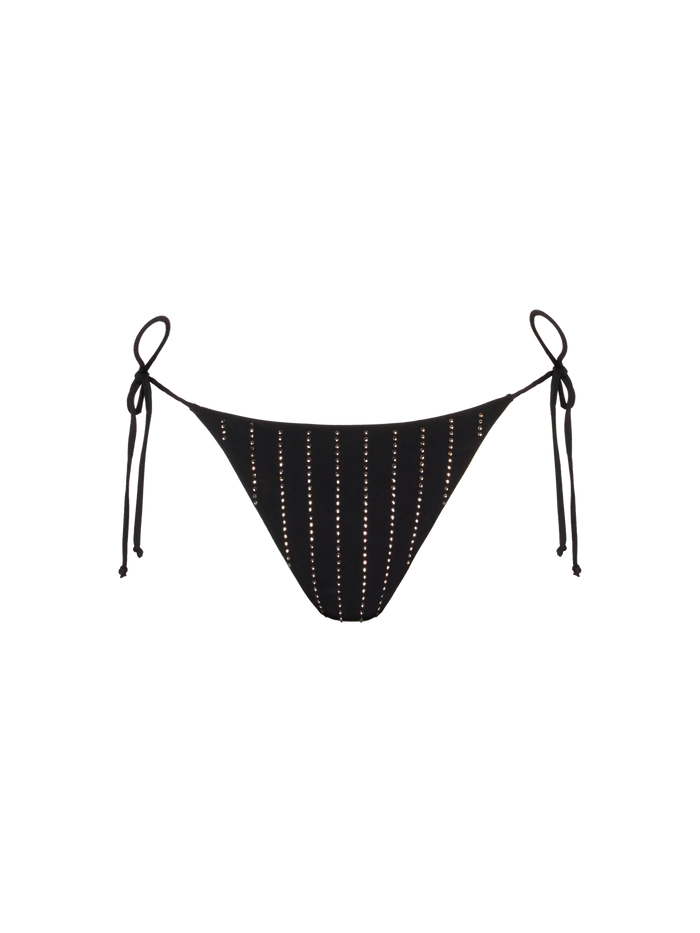 Marielle Black Classic Swim Briefs With Striped Rhinestone Embellishment Bottom