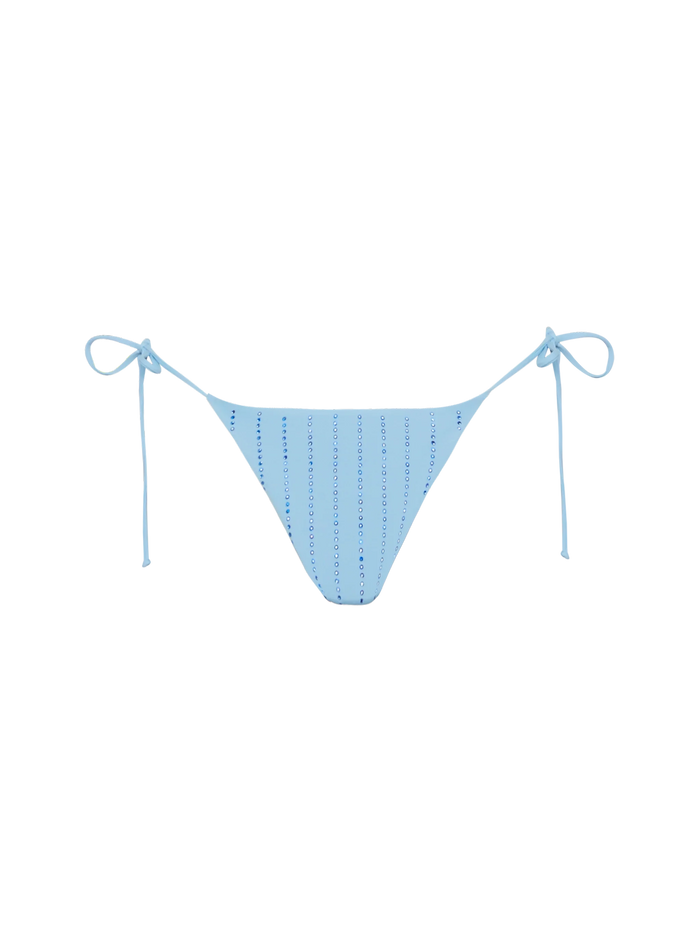 Marielle Light Blue Classic Swim Briefs With Striped Rhinestone Embellishment Bottom