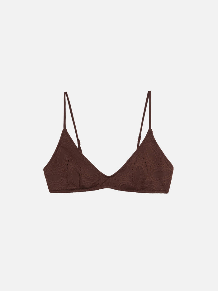 Paloma White Sangallo Lace Scoop Bralette Brown Top