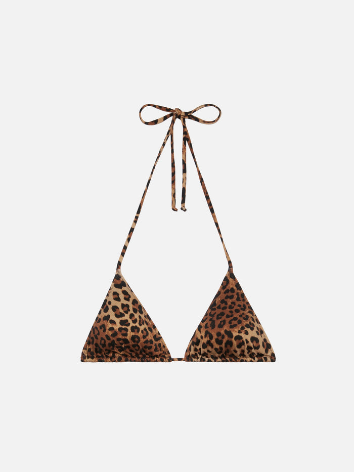 Leah Triangle Top Swimsuit With Animalier Print White