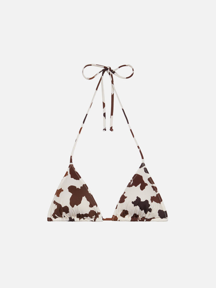 Leah Triangle Top Swimsuit With Cow Skin Print Beige