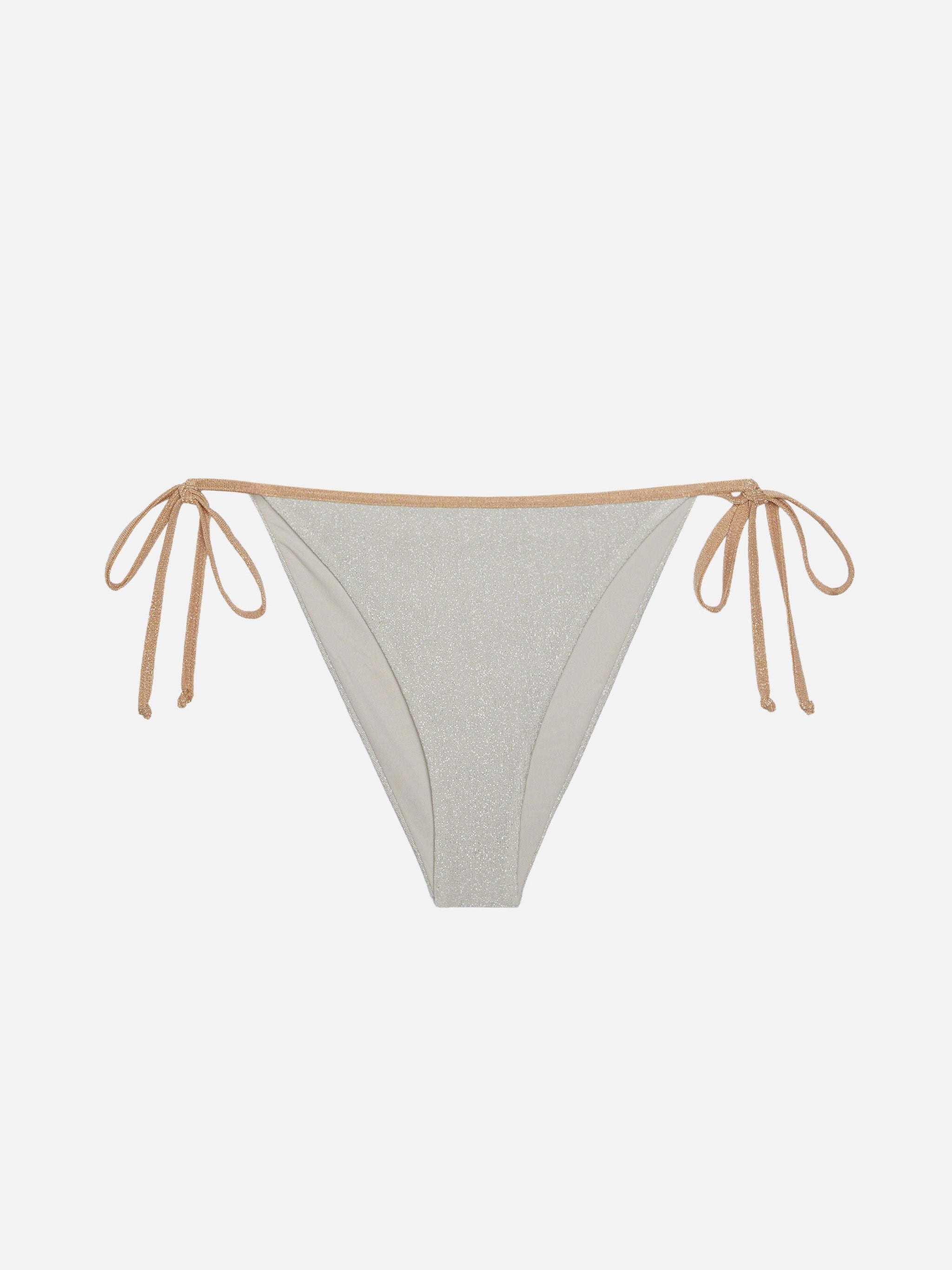 Marielle Silver Lurex Classic Swim Briefs With Gold Piping White Bottom