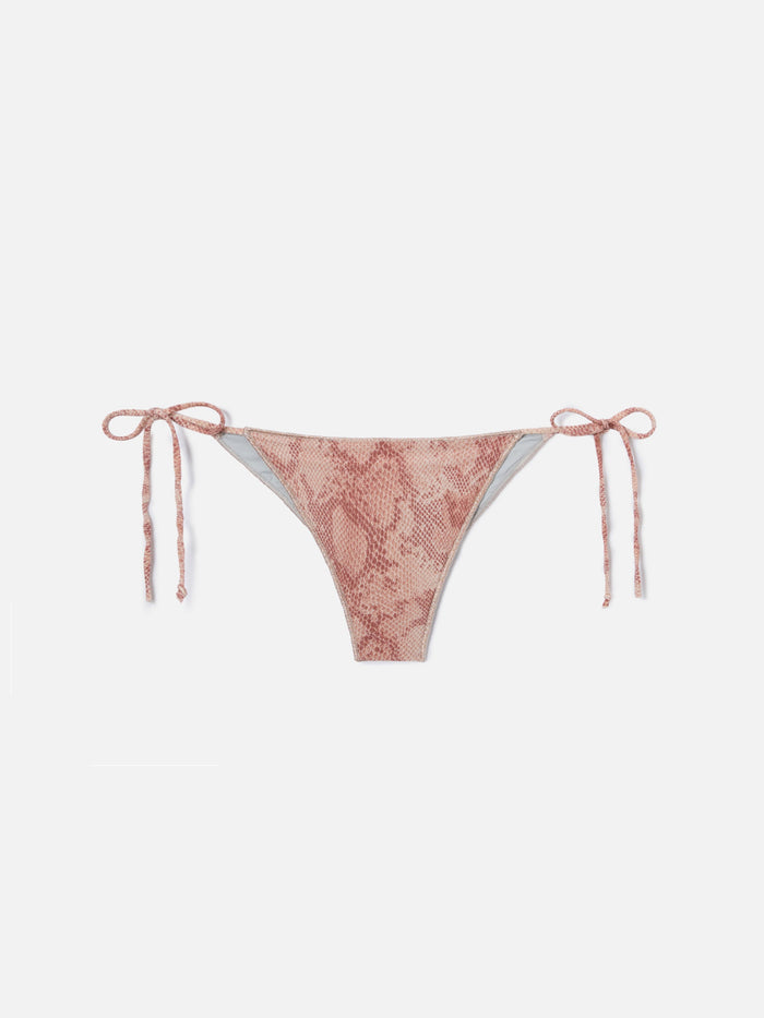 Marielle Overlock Brazilian Bikini Bottoms Python-Print Lurex Fabric Pink Bottom
