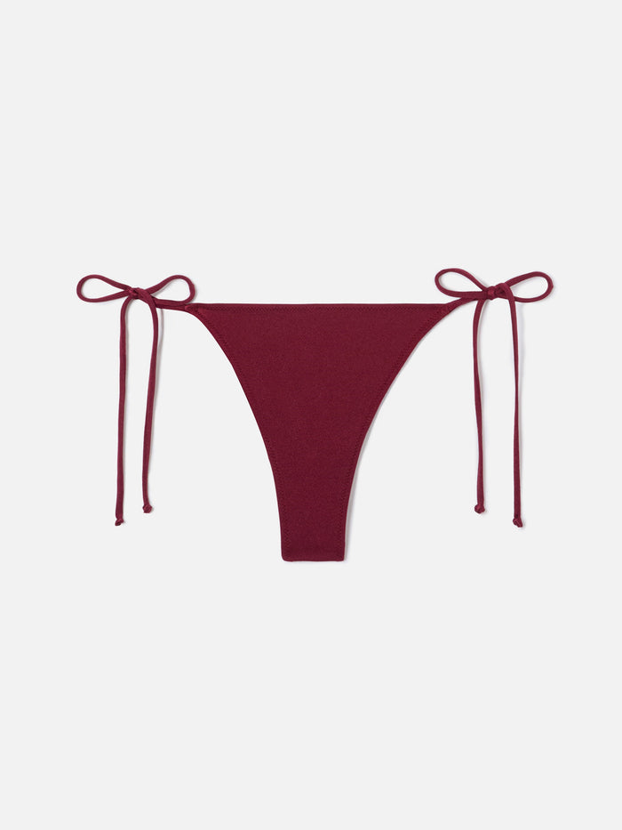 Marielle Plate Brazilian Bikini Bottoms Burgundy Glossy-Finish Fabric Red Bottom