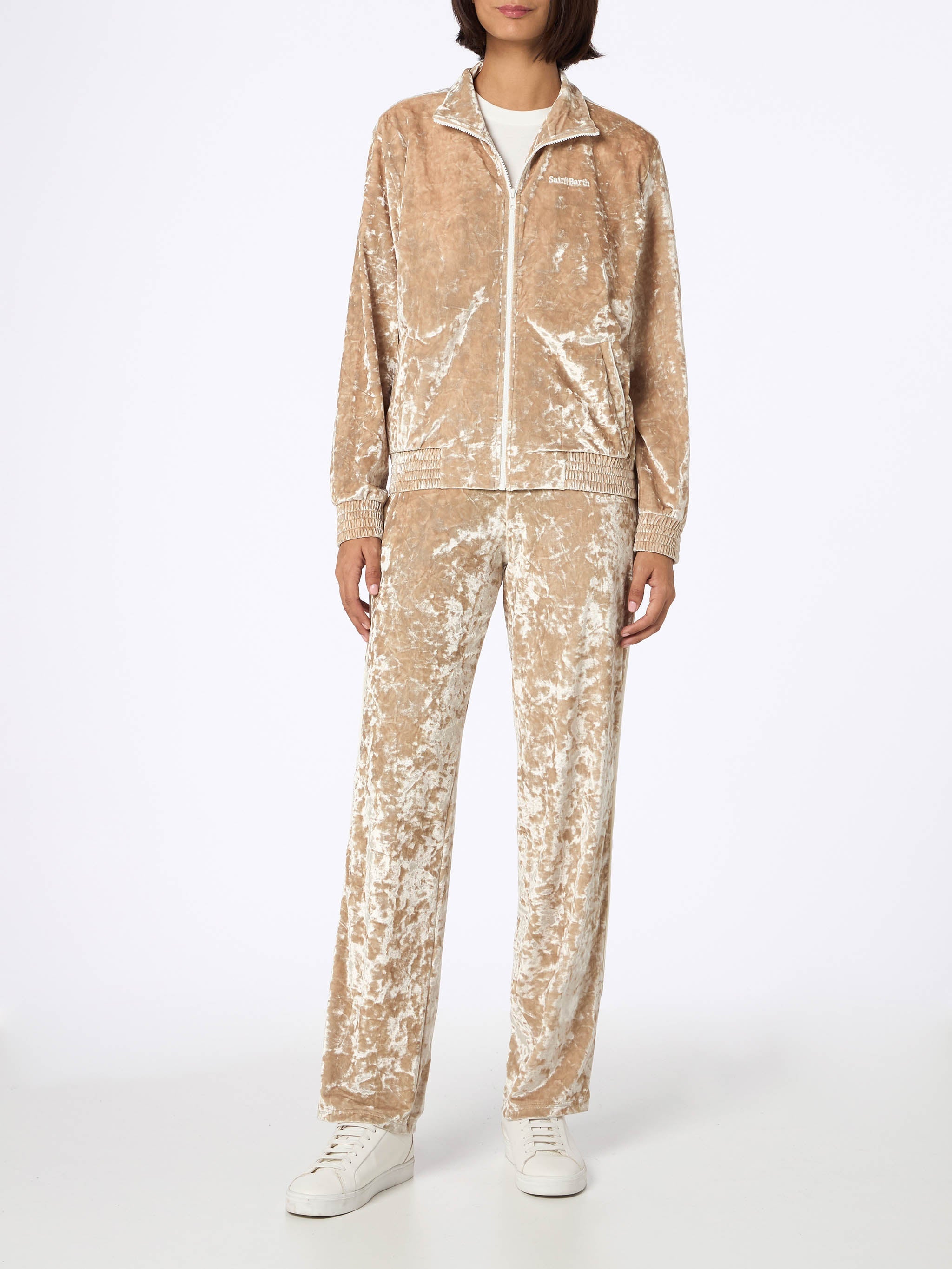 Miriam Beige Chenille Sweatshirt Brown Jacket