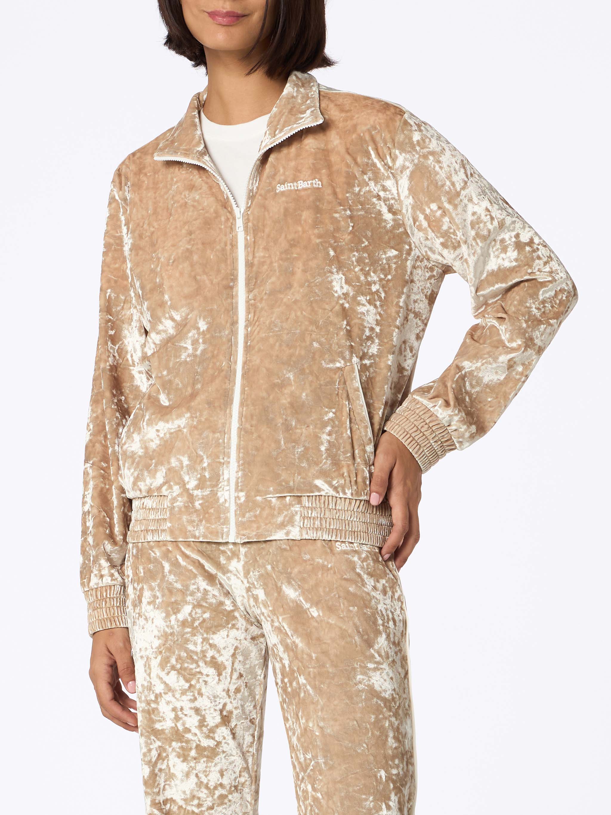 Miriam Beige Chenille Sweatshirt Brown Jacket