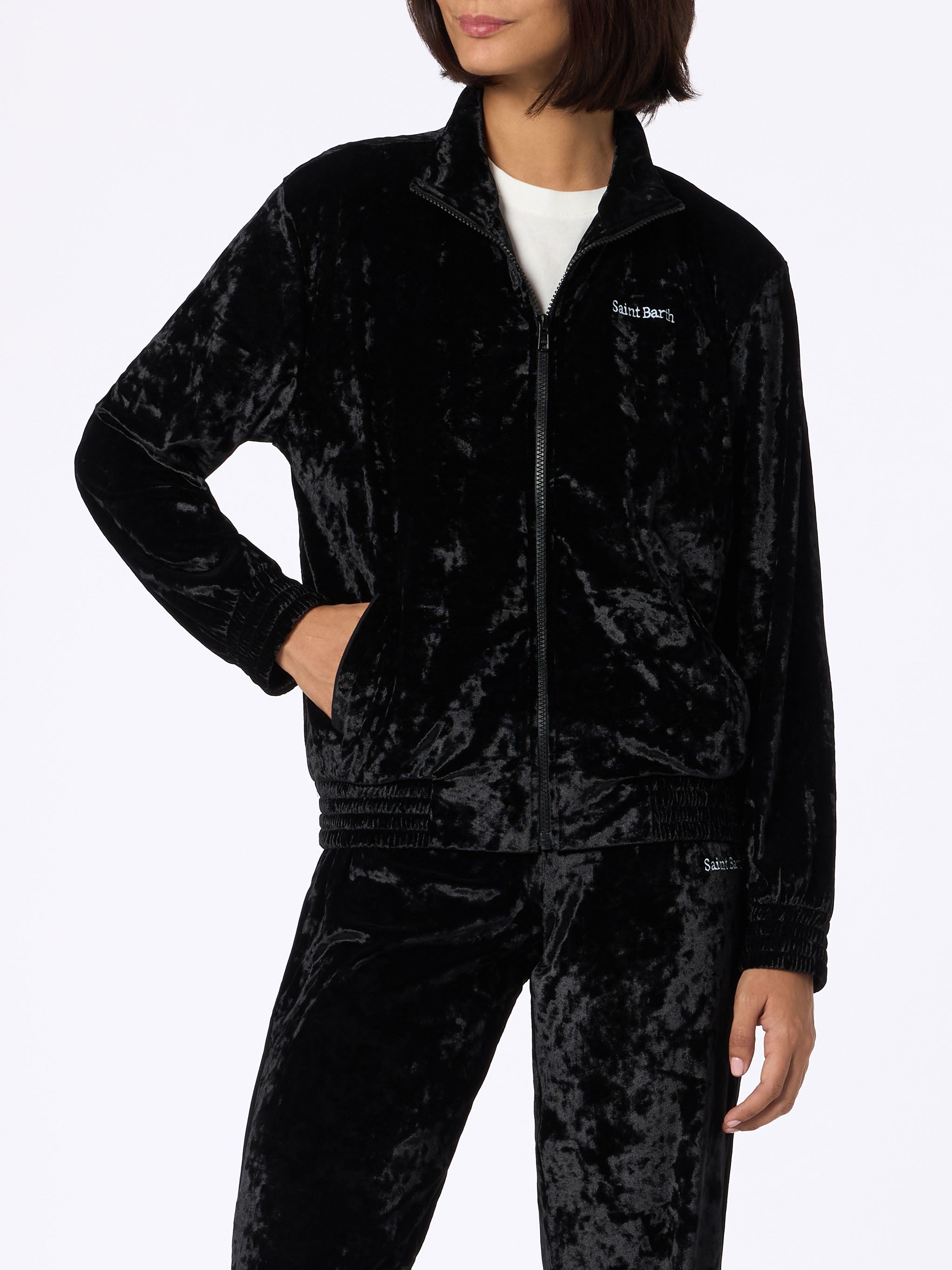 Miriam Black Chenille Sweatshirt With Embroidery Jacket