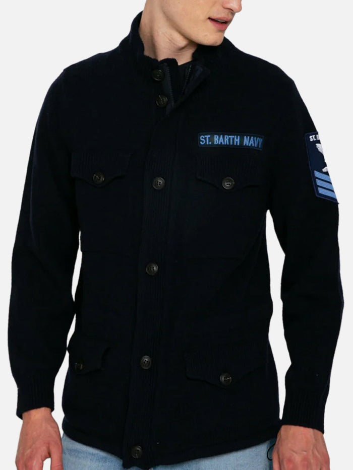 Knitted Field Jacket With Patch Blue